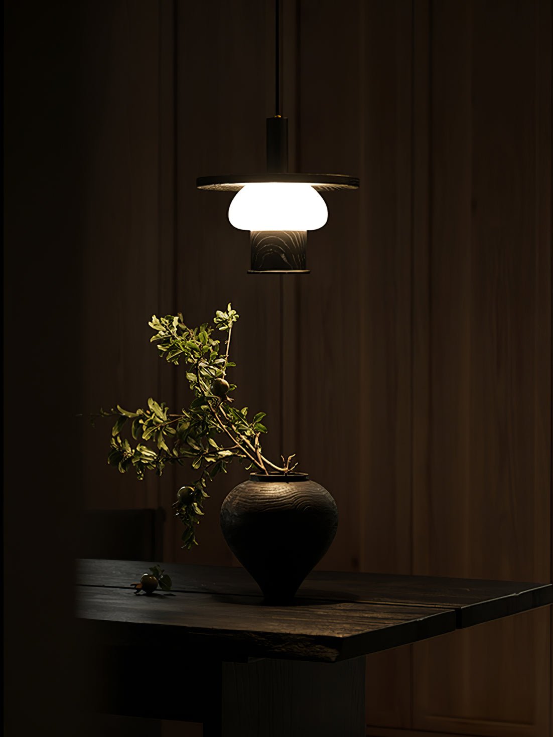 Zephaan Traditional Art Classic Glass Wood Pendant Light - Blowlighting