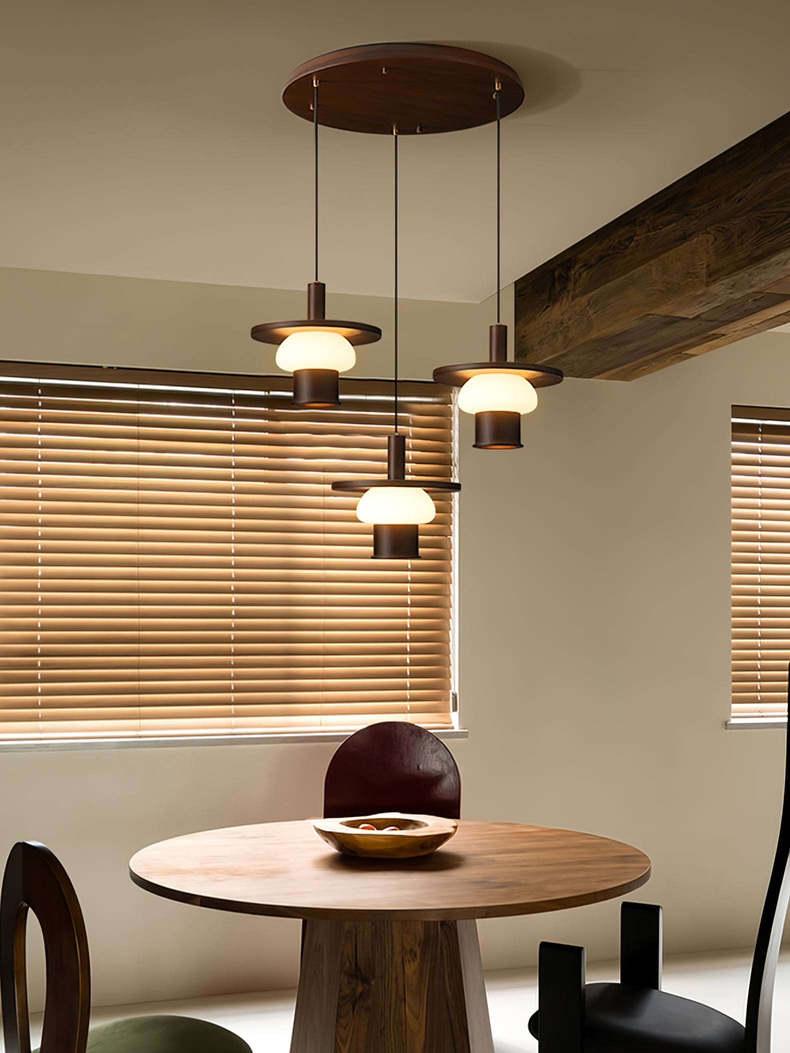 Zephaan Traditional Art Classic Glass Wood Pendant Light - Blowlighting