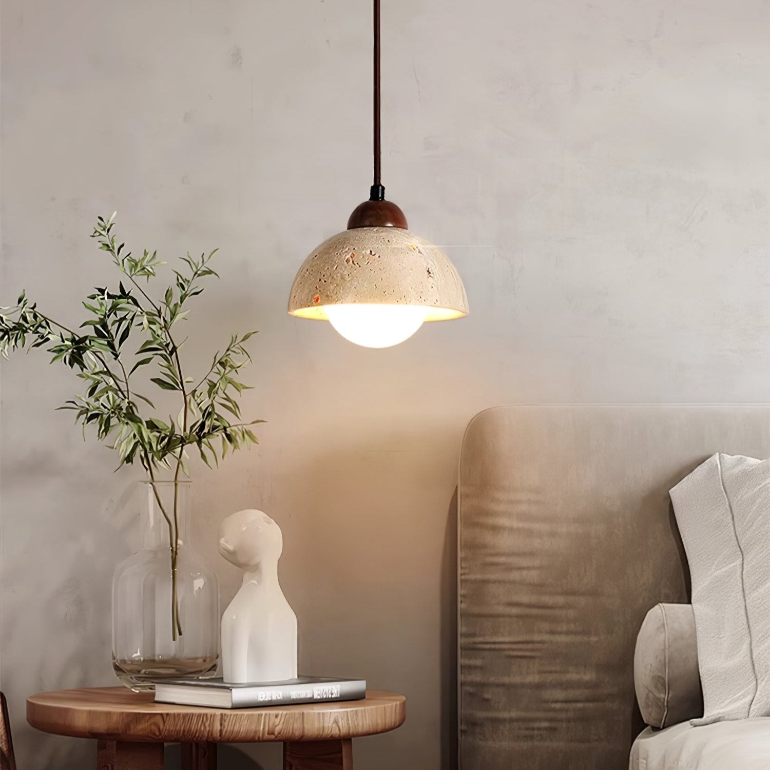 Orzora Dome-Shaped Travertine Pendant Light - Blowlighting