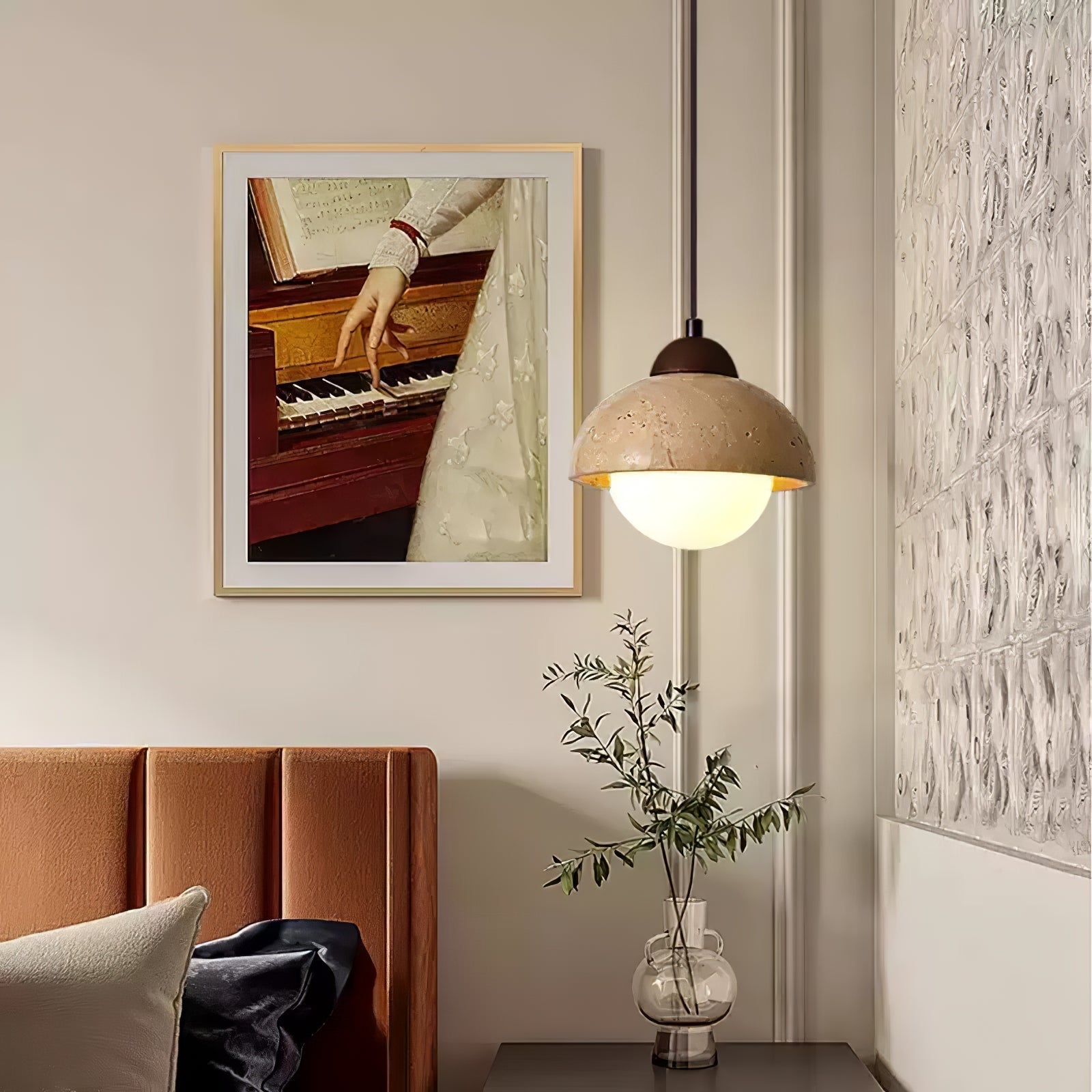 Orzora Dome-Shaped Travertine Pendant Light - Blowlighting