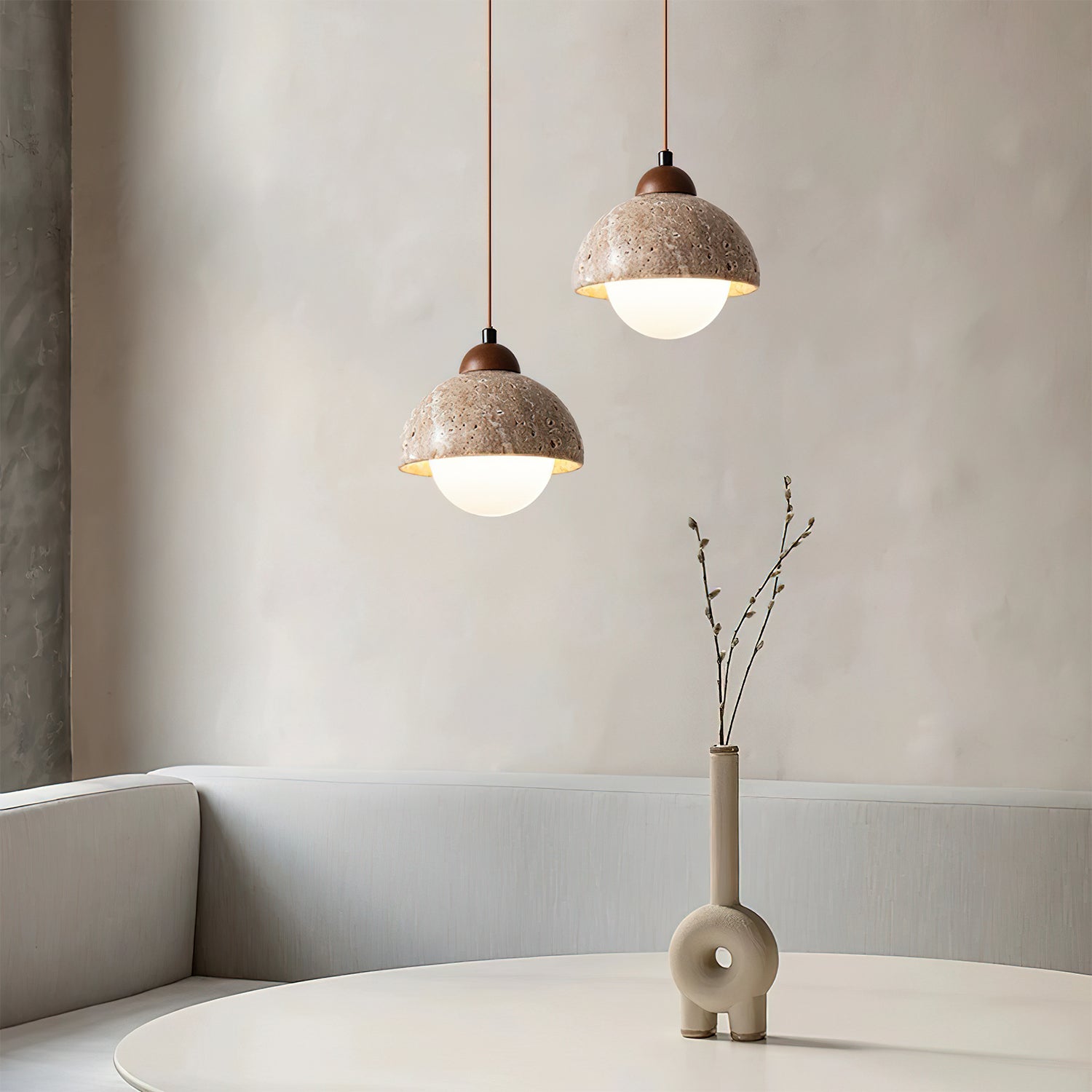 Orzora Dome-Shaped Travertine Pendant Light - Blowlighting