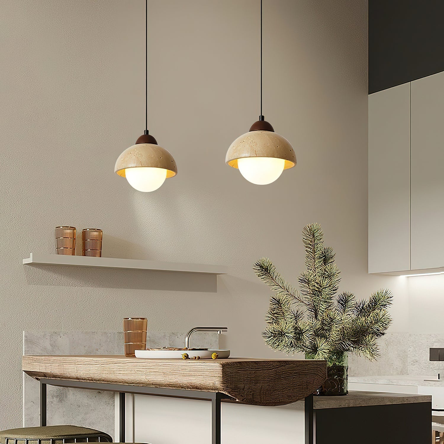Orzora Dome-Shaped Travertine Pendant Light - Blowlighting