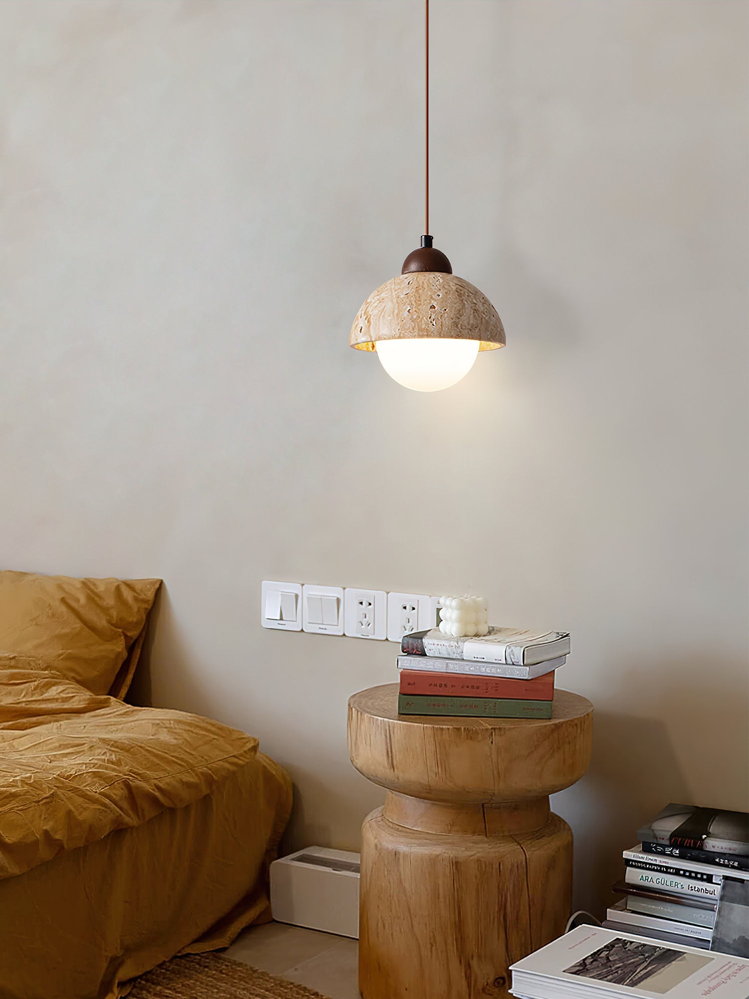 Orzora Dome-Shaped Travertine Pendant Light - Blowlighting