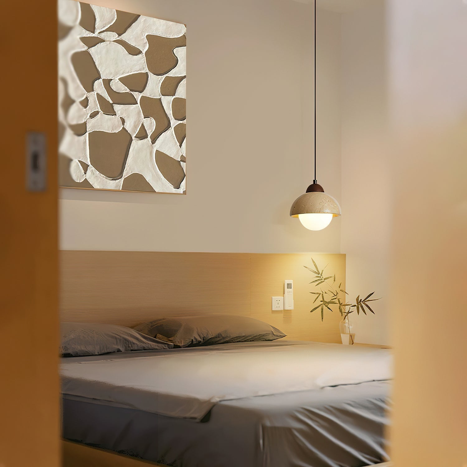 Orzora Dome-Shaped Travertine Pendant Light - Blowlighting