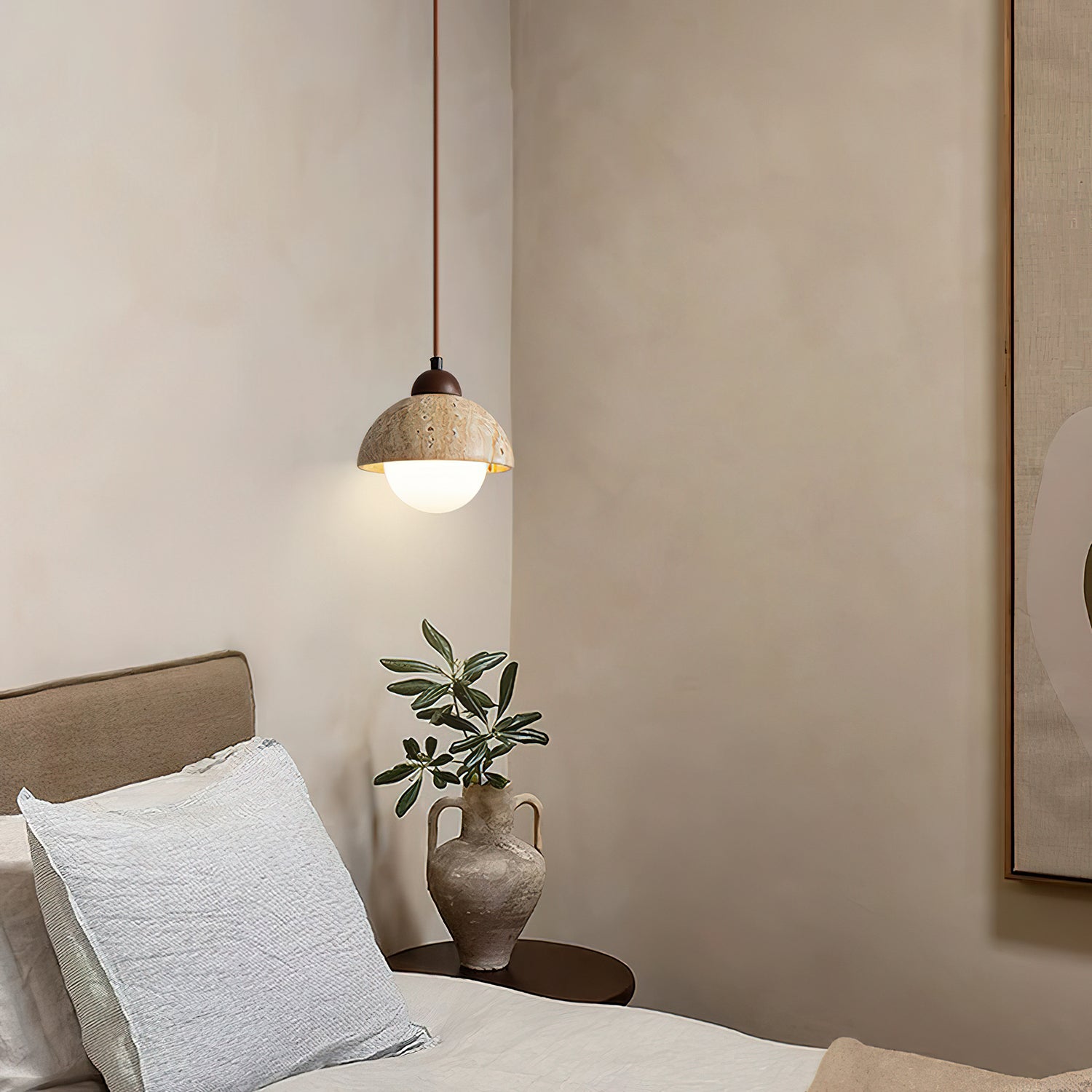 Orzora Dome-Shaped Travertine Pendant Light - Blowlighting