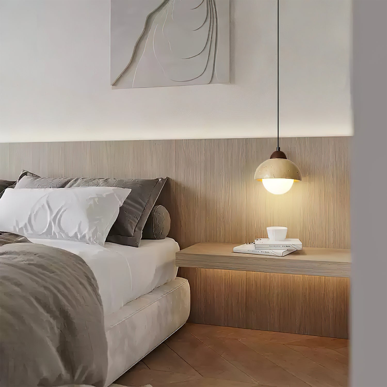 Orzora Dome-Shaped Travertine Pendant Light - Blowlighting