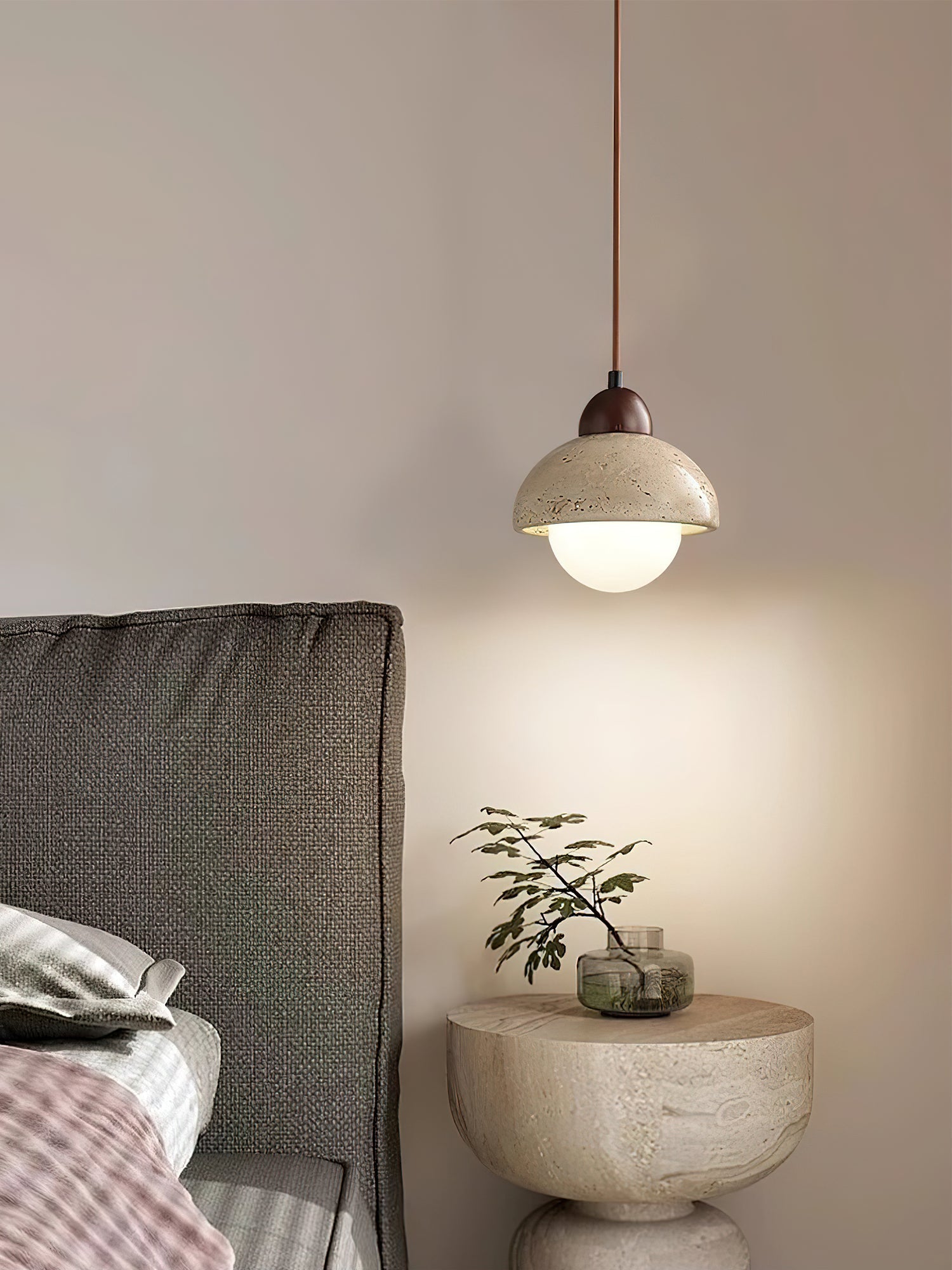 Orzora Dome-Shaped Travertine Pendant Light - Blowlighting