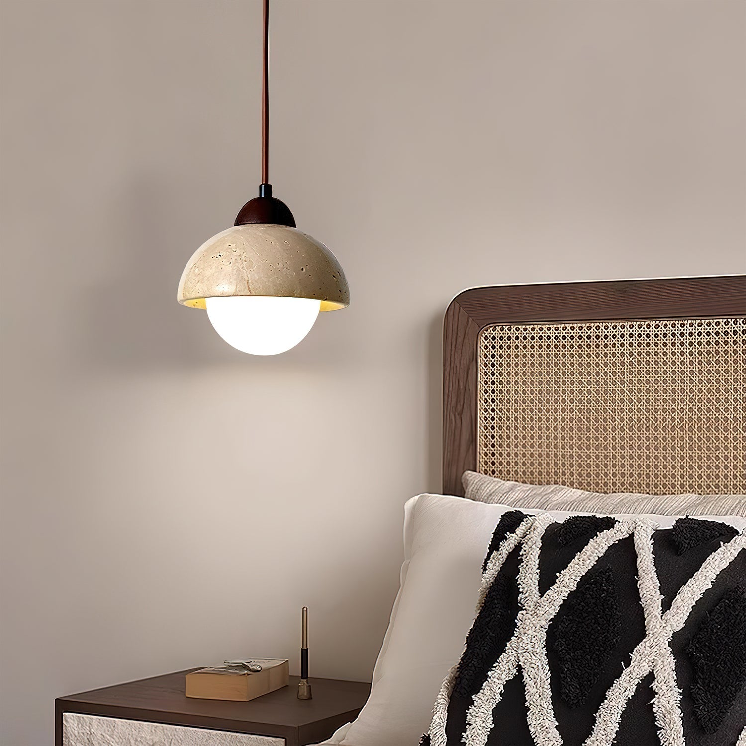 Orzora Dome-Shaped Travertine Pendant Light - Blowlighting