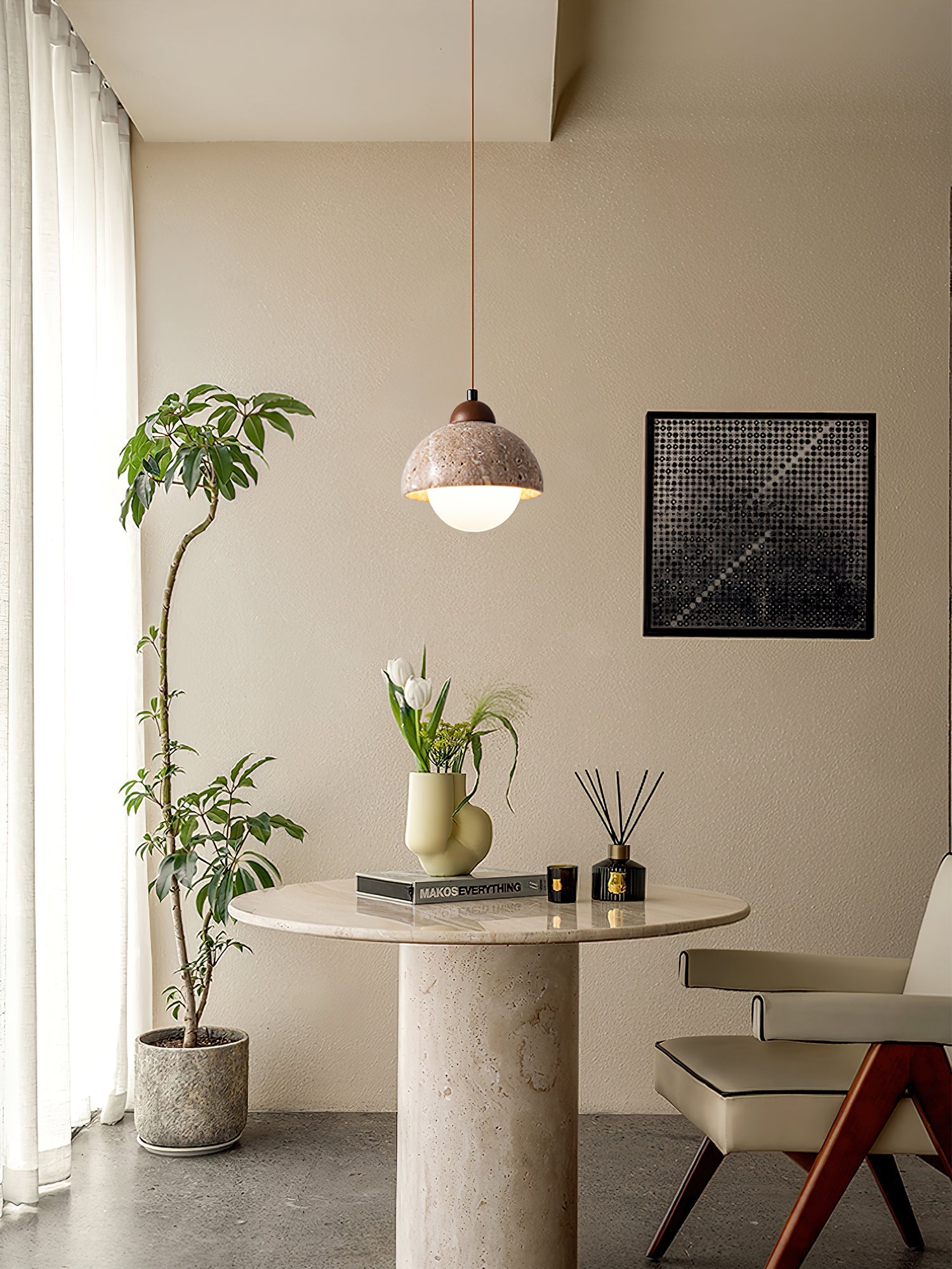 Orzora Dome-Shaped Travertine Pendant Light - Blowlighting