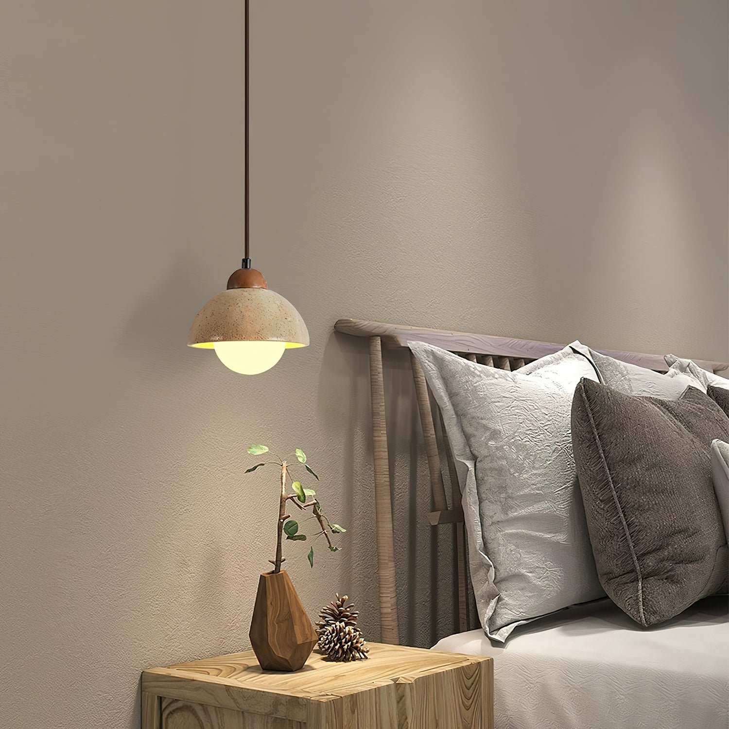 Orzora Dome-Shaped Travertine Pendant Light - Blowlighting