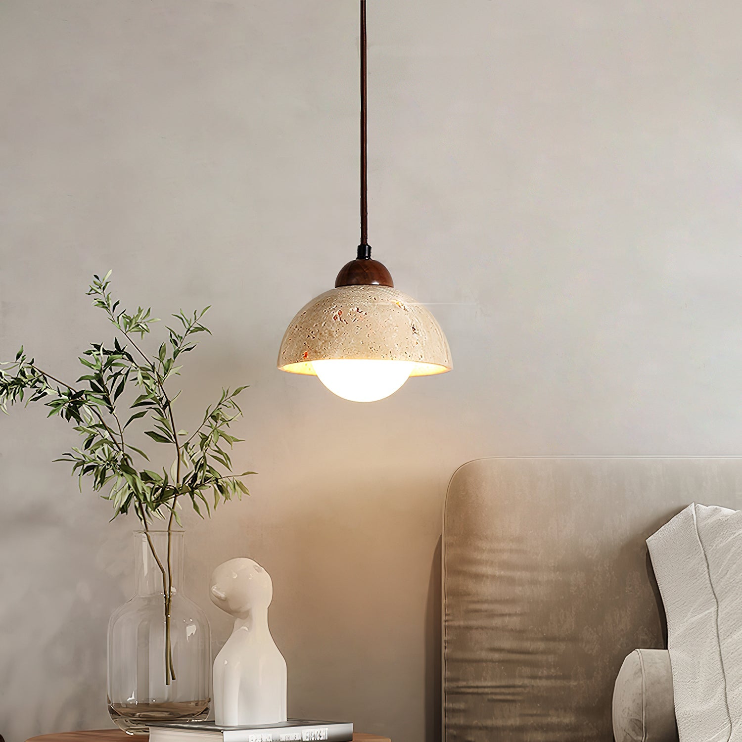 Orzora Dome-Shaped Travertine Pendant Light - Blowlighting
