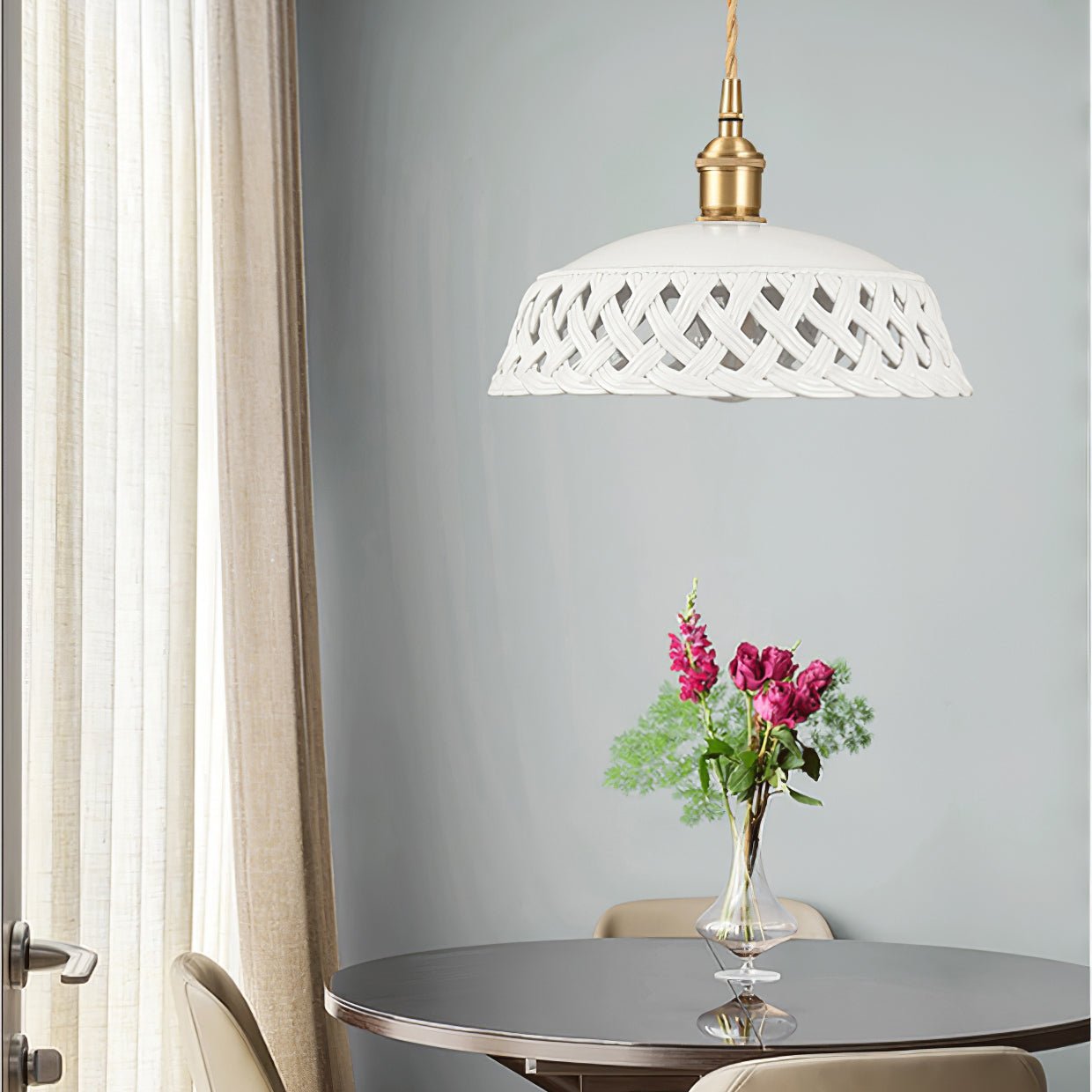 Openwork Ceramic Pendant Swag Light - Blowlighting