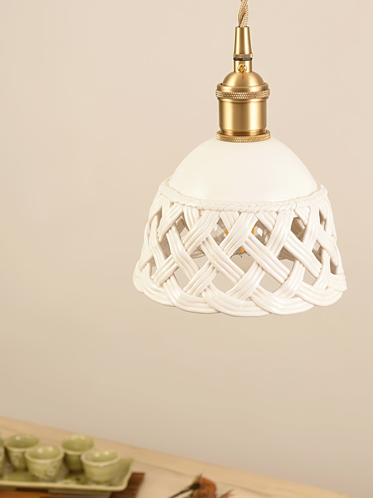 Openwork Ceramic Pendant Swag Light - Blowlighting