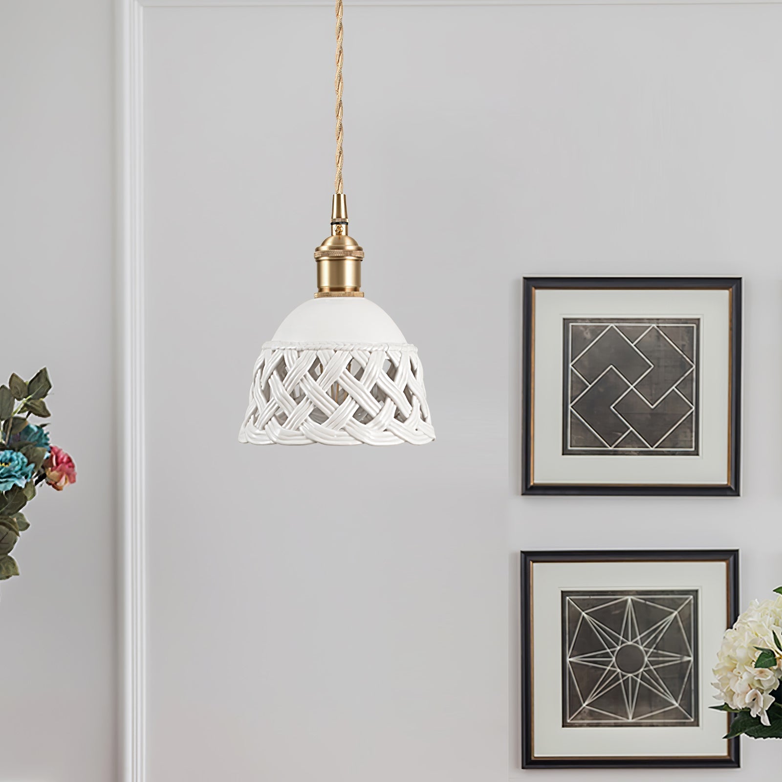 Openwork Ceramic Pendant Swag Light - Blowlighting