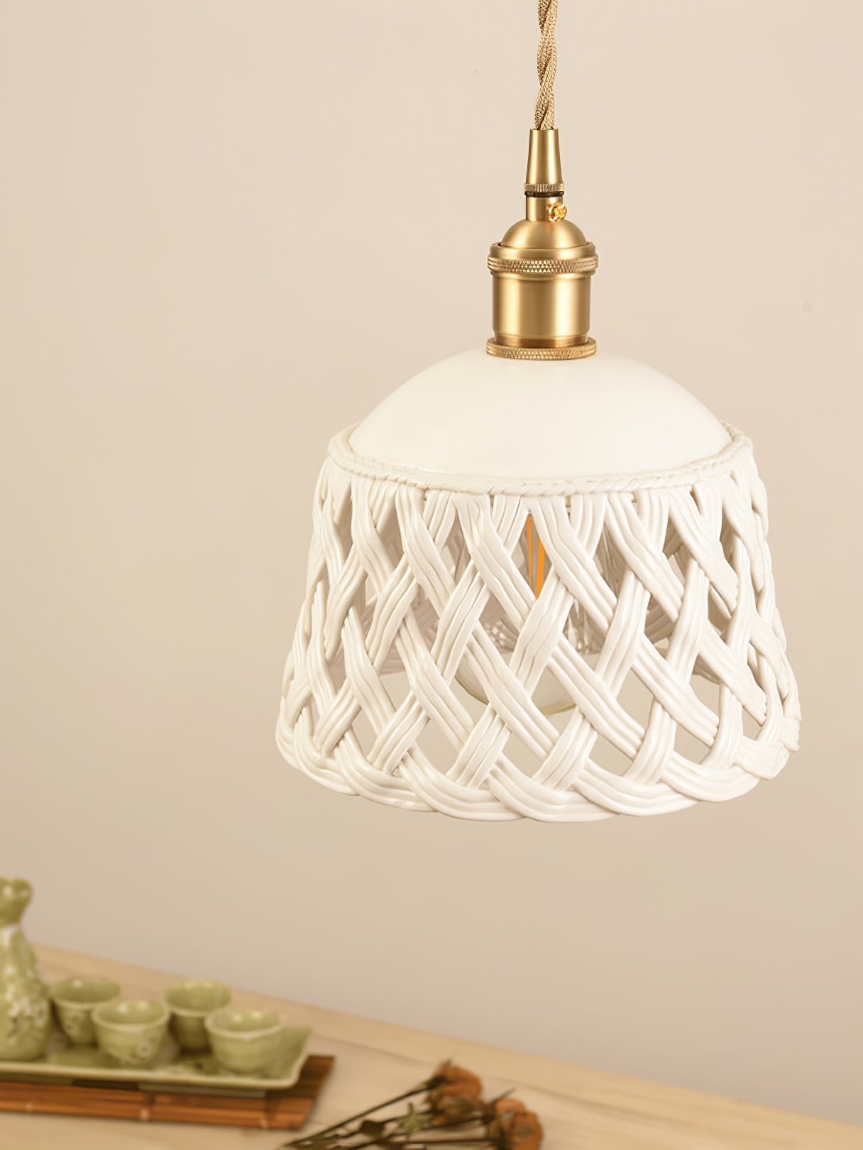Openwork Ceramic Pendant Swag Light - Blowlighting