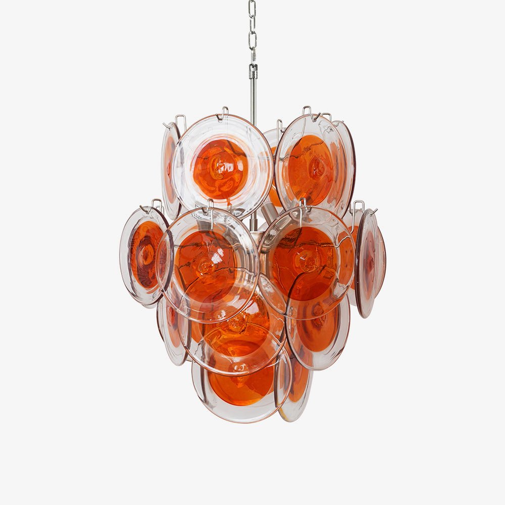 Aurora Chandelier Orange Murano Glass Disc Layered - Blowlighting
