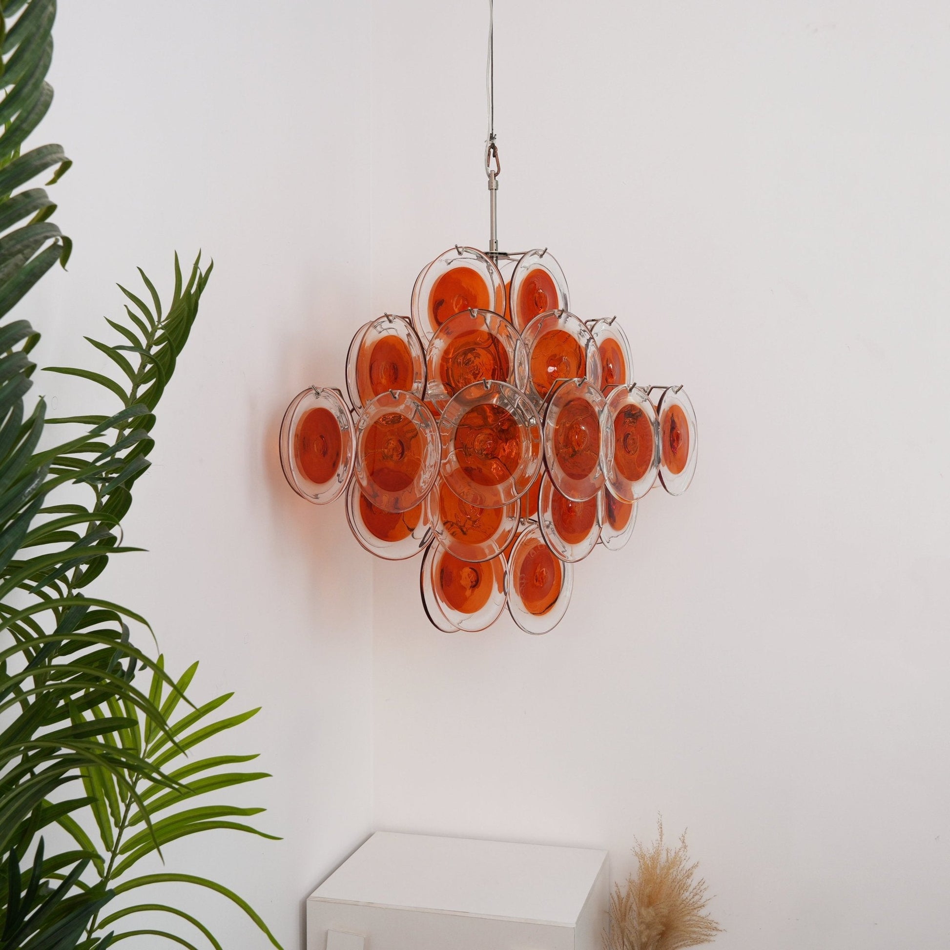 Aurora Chandelier Orange Murano Glass Disc Layered - Blowlighting
