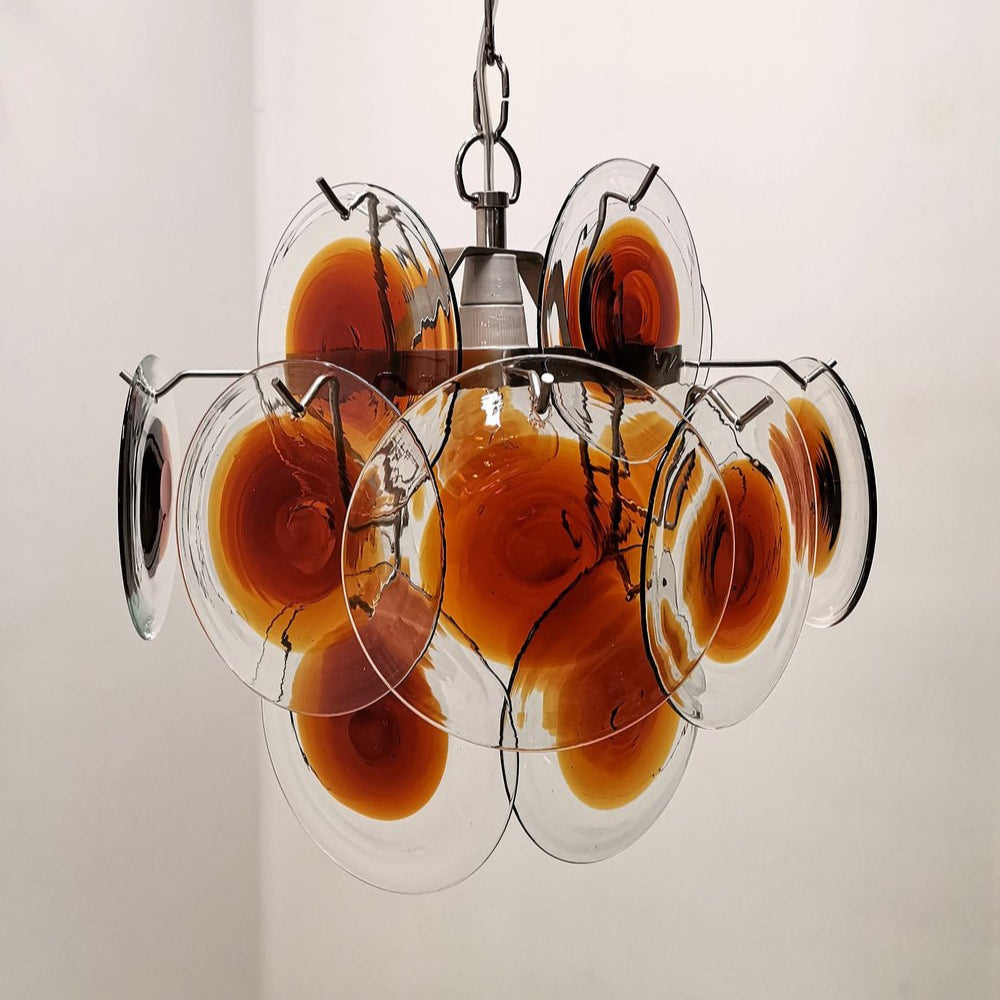 Aurora Chandelier Murano Glass Disc Mid Century - Blowlighting