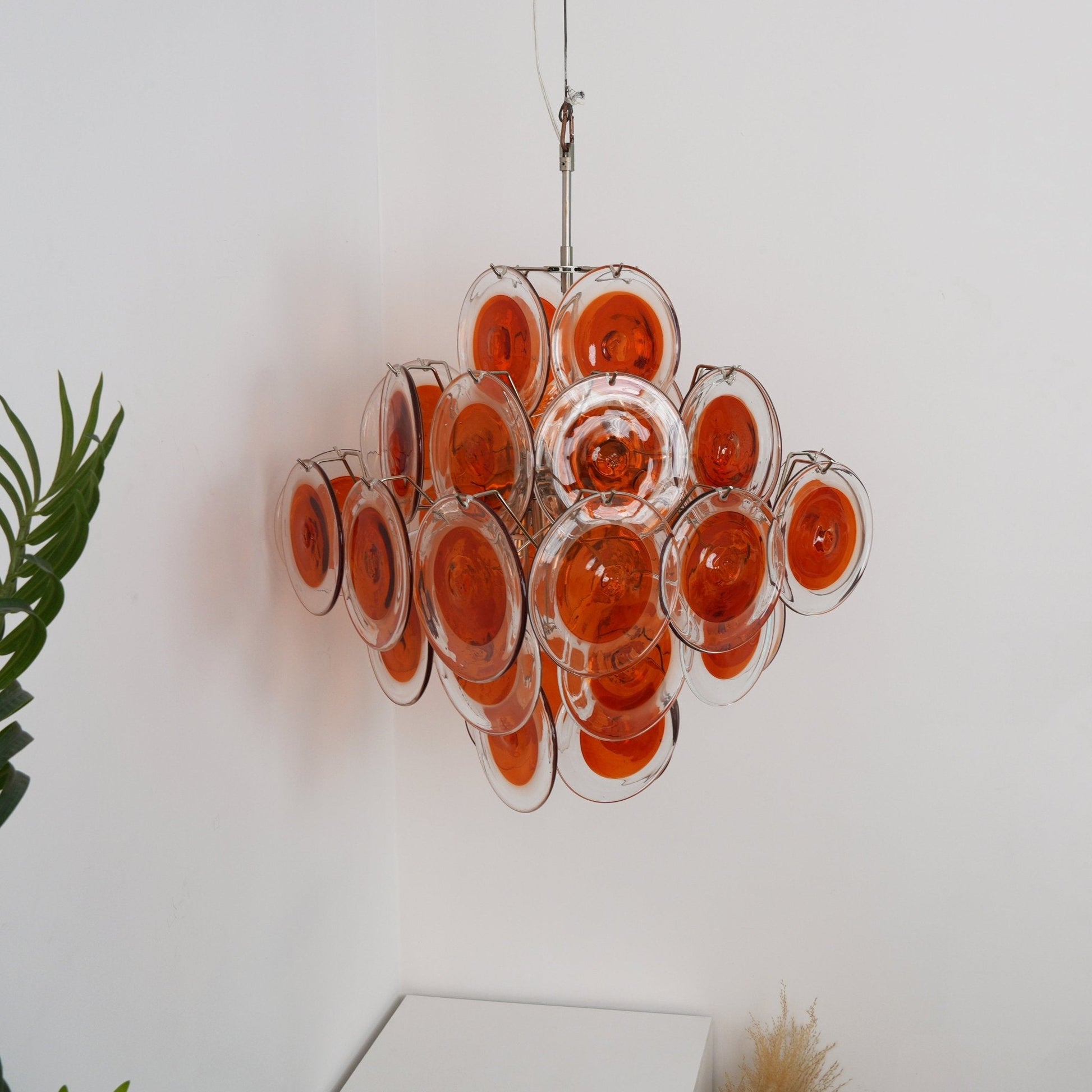 Aurora Chandelier Orange Murano Glass Disc Layered - Blowlighting