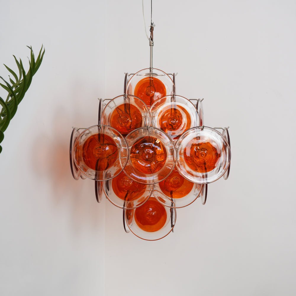 Aurora Chandelier Orange Murano Glass Disc Layered - Blowlighting
