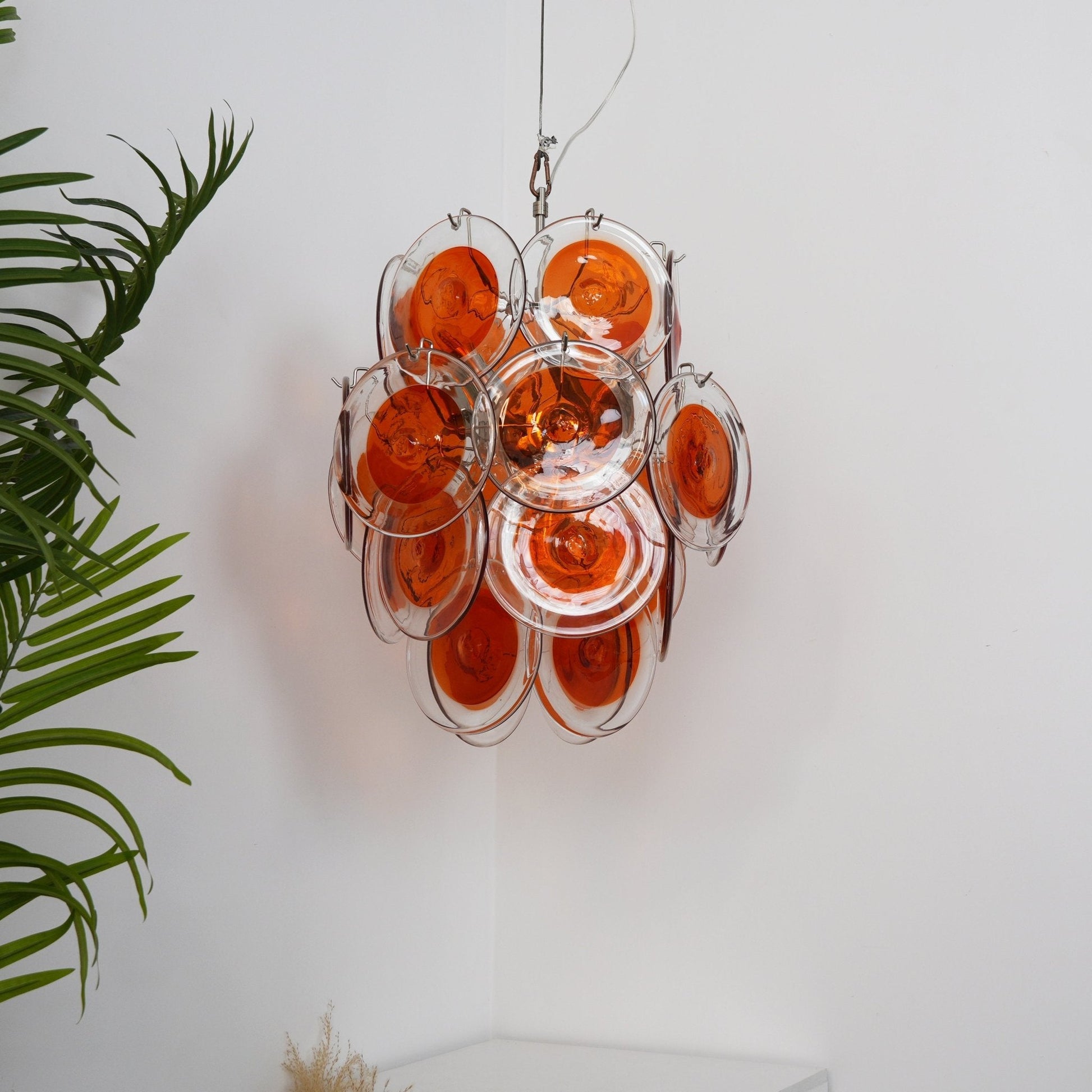 Aurora Chandelier Orange Murano Glass Disc Layered - Blowlighting