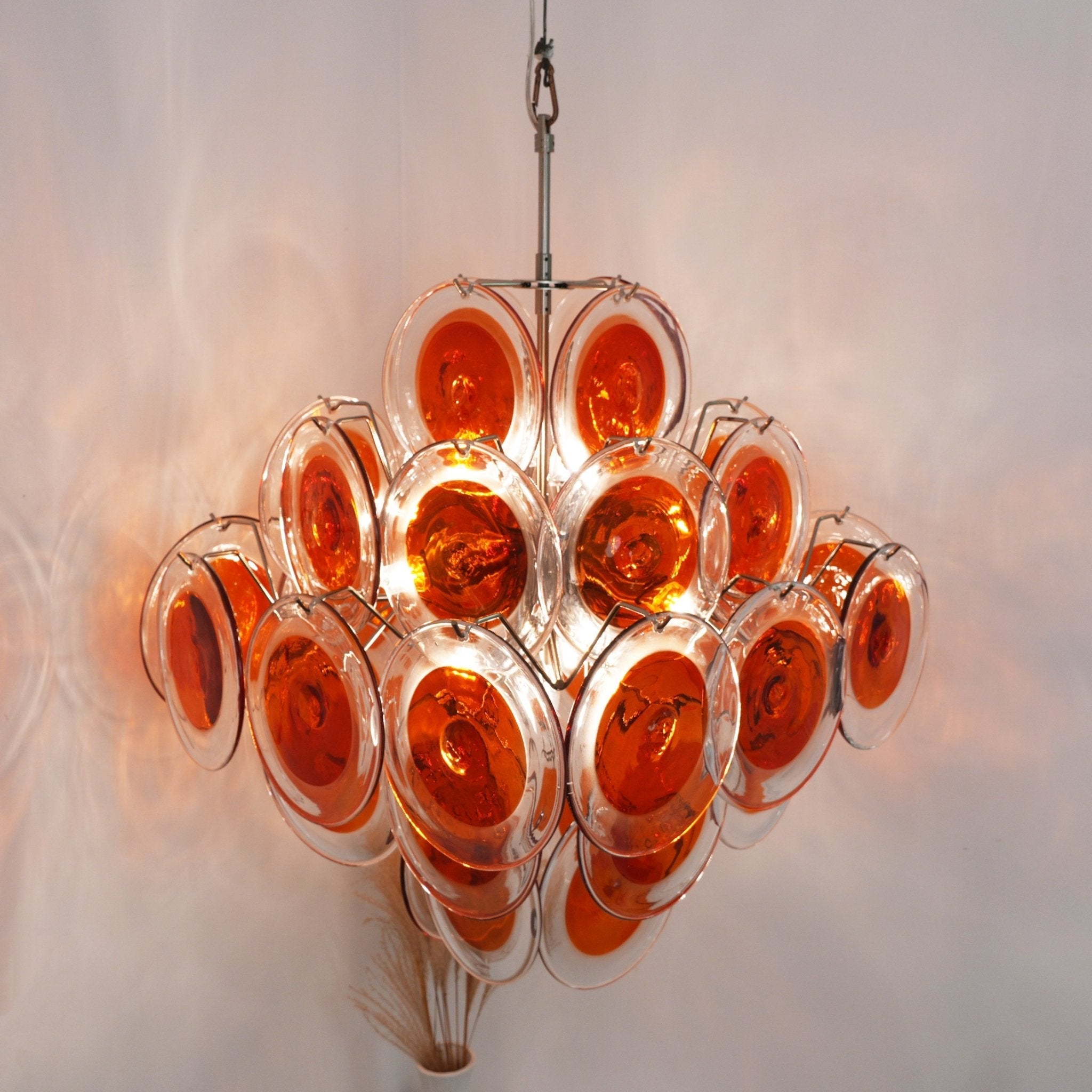 Aurora Chandelier Orange Murano Glass Disc Layered - Blowlighting