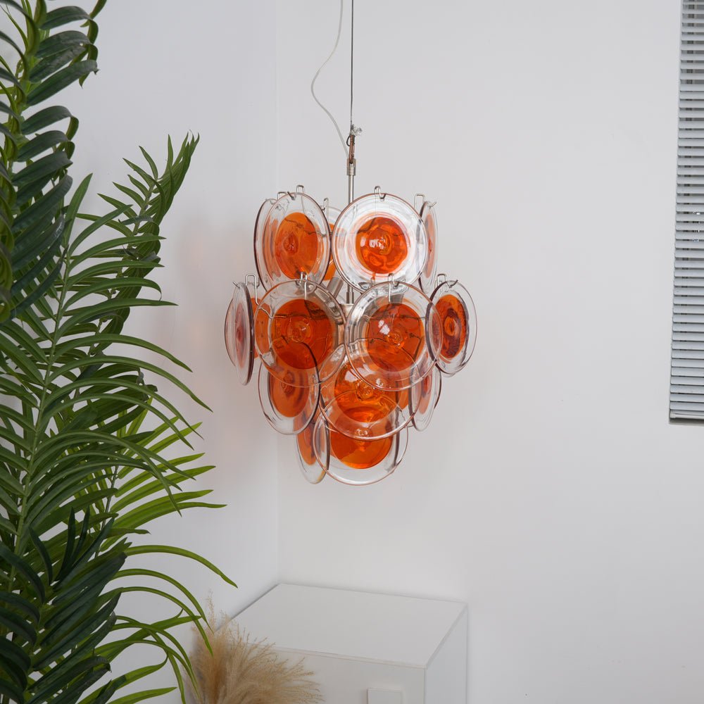 Aurora Chandelier Orange Murano Glass Disc Layered - Blowlighting