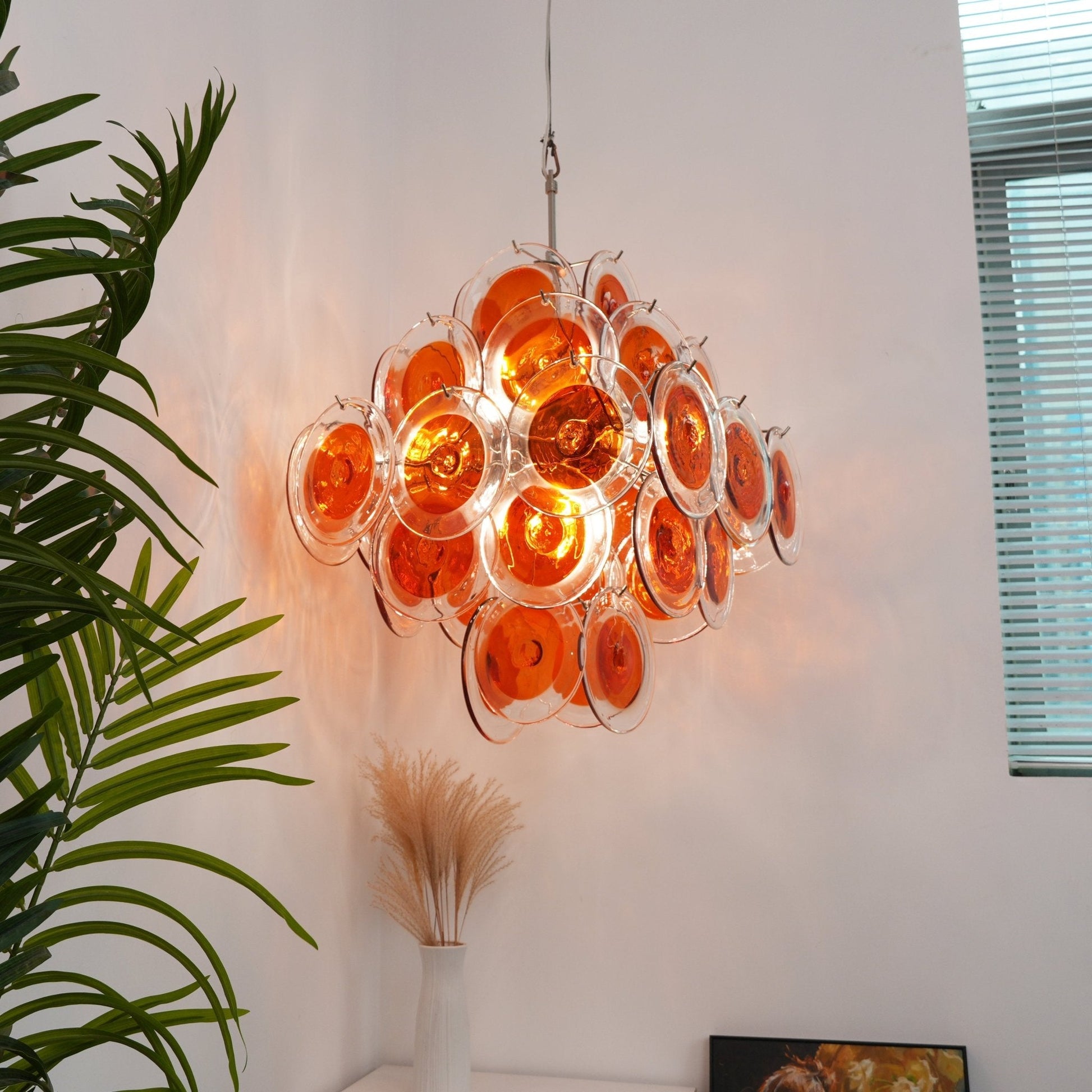 Aurora Chandelier Orange Murano Glass Disc Layered - Blowlighting