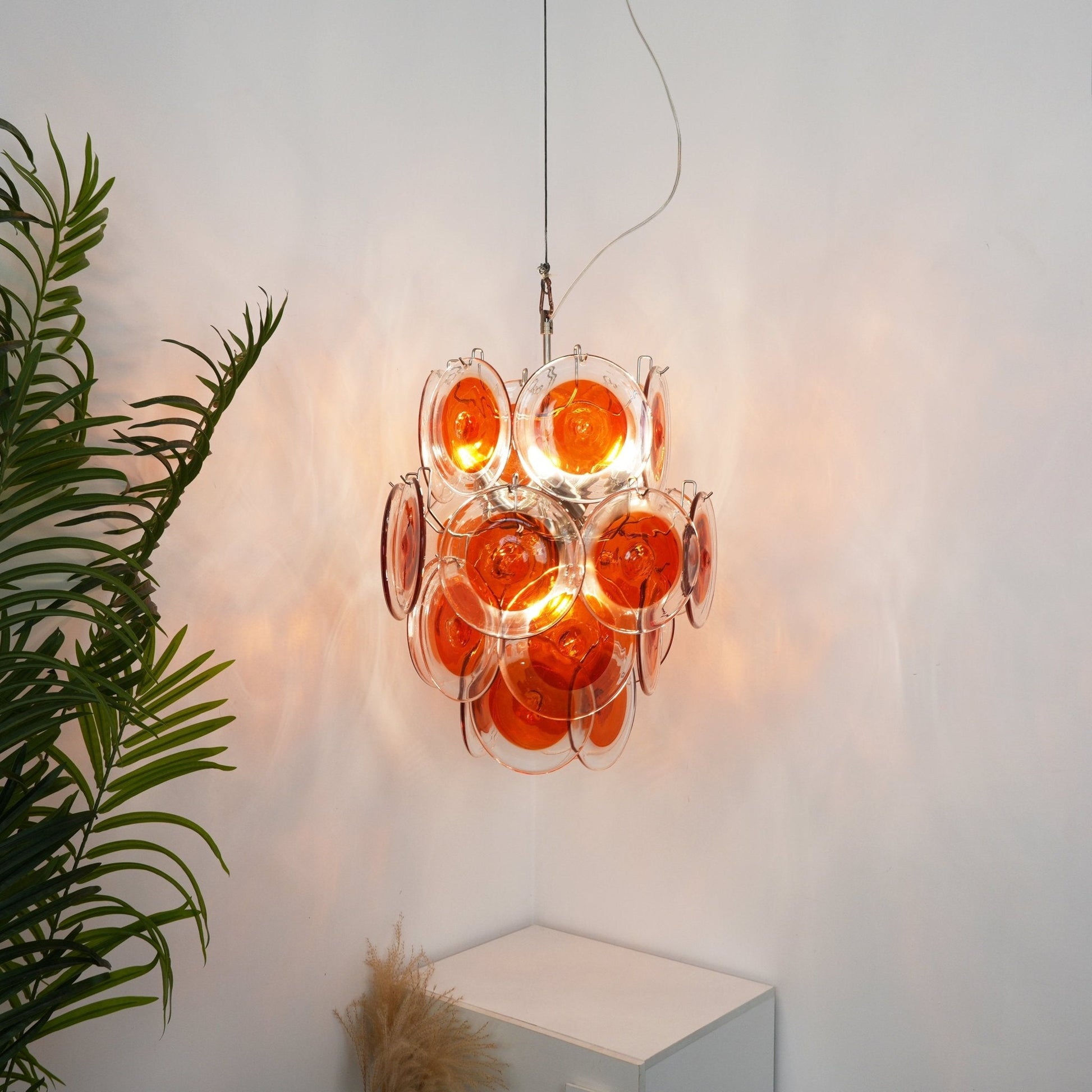 Aurora Chandelier Orange Murano Glass Disc Layered - Blowlighting