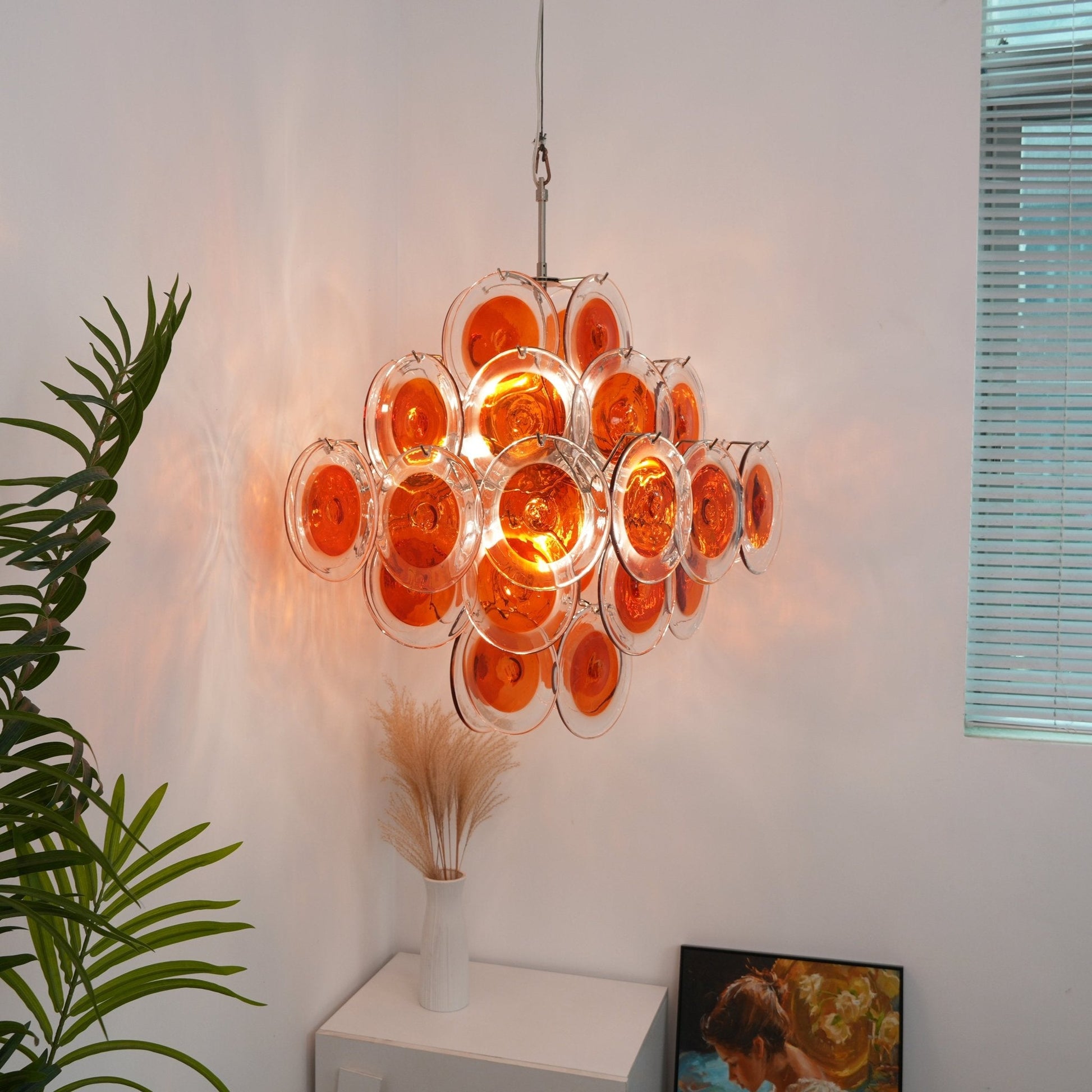 Aurora Chandelier Orange Murano Glass Disc Layered - Blowlighting