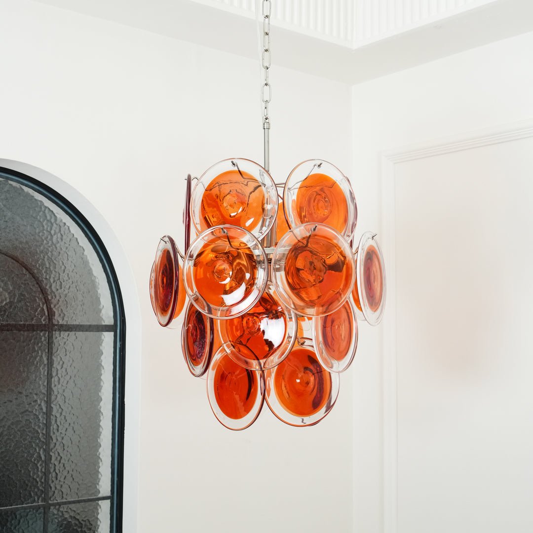 Aurora Chandelier Orange Murano Glass Disc Layered - Blowlighting