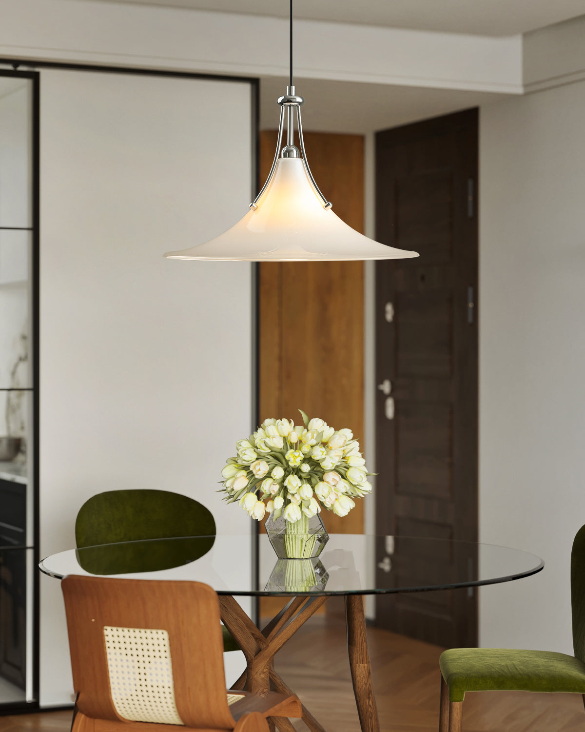 Orient Modern Glass Swing Arm Pendant Light