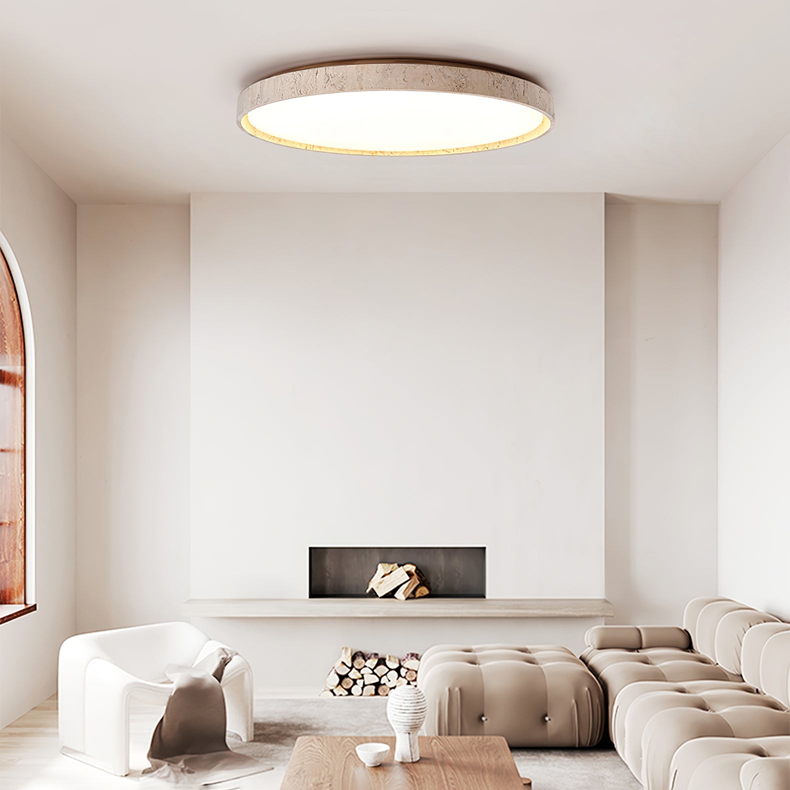 Kathy Travertine Round Ceiling Light - Blowlighting