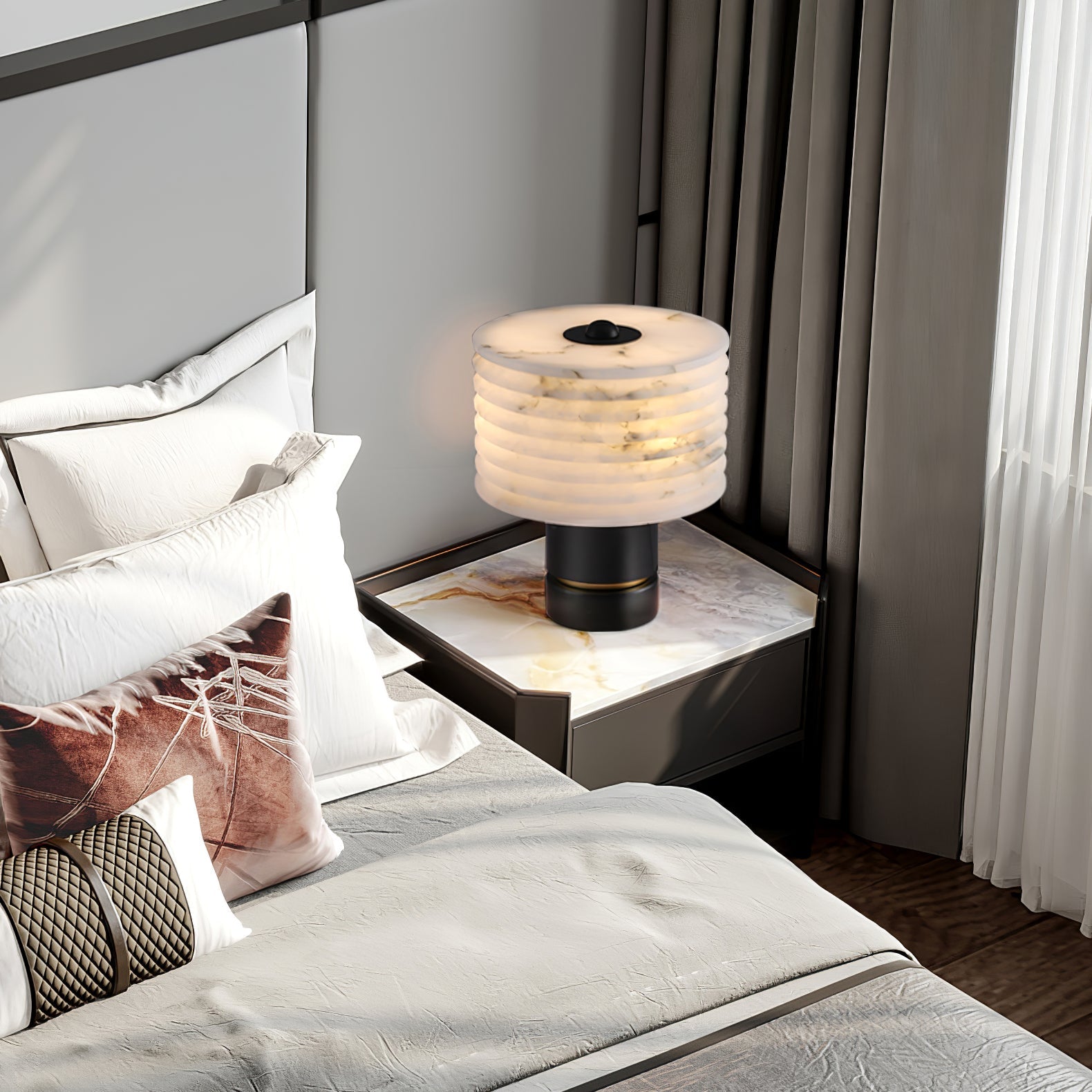 Elmarir Ribbed Alabaster Table Lamp - Blowlighting