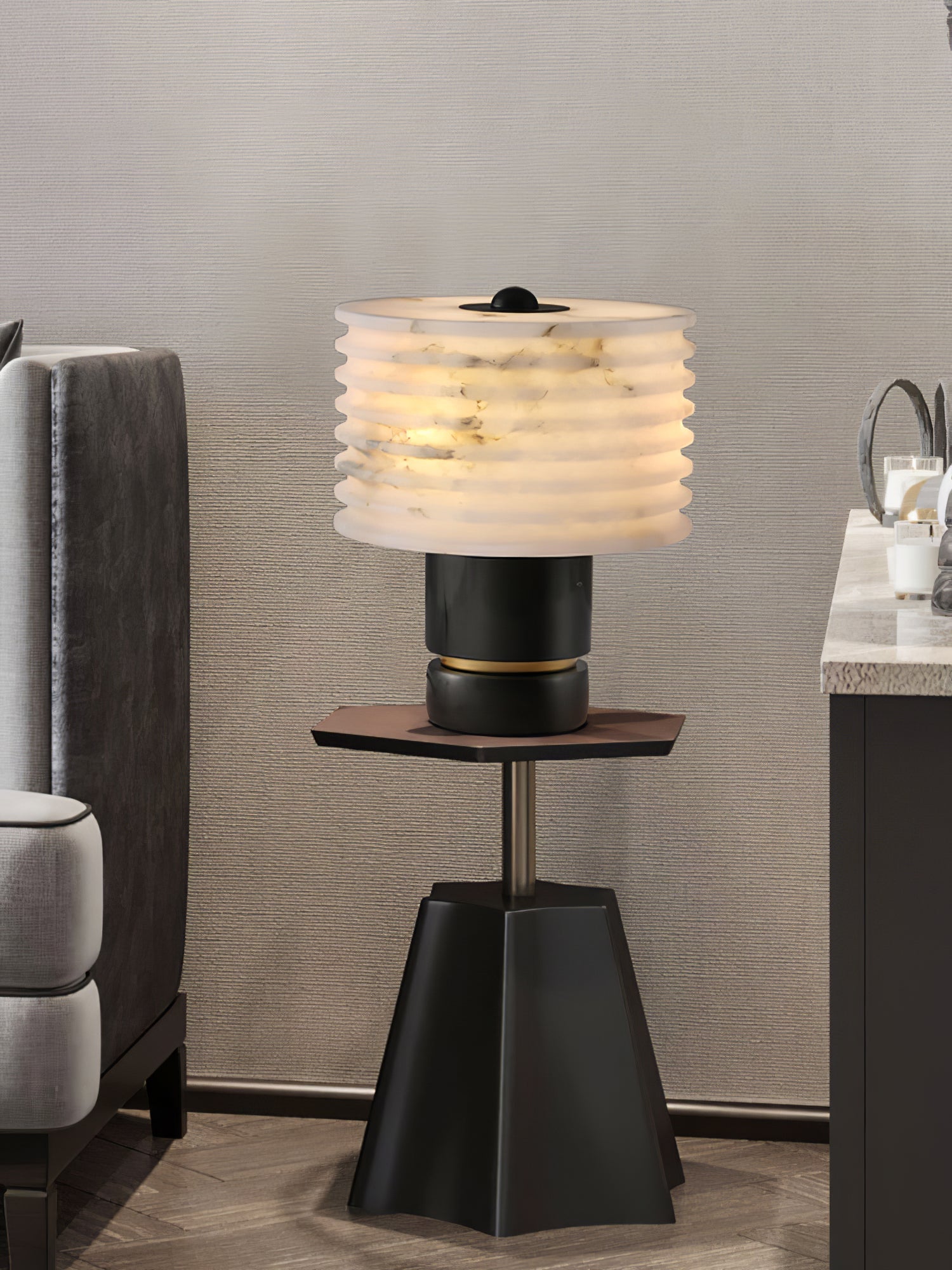 Elmarir Ribbed Alabaster Table Lamp - Blowlighting