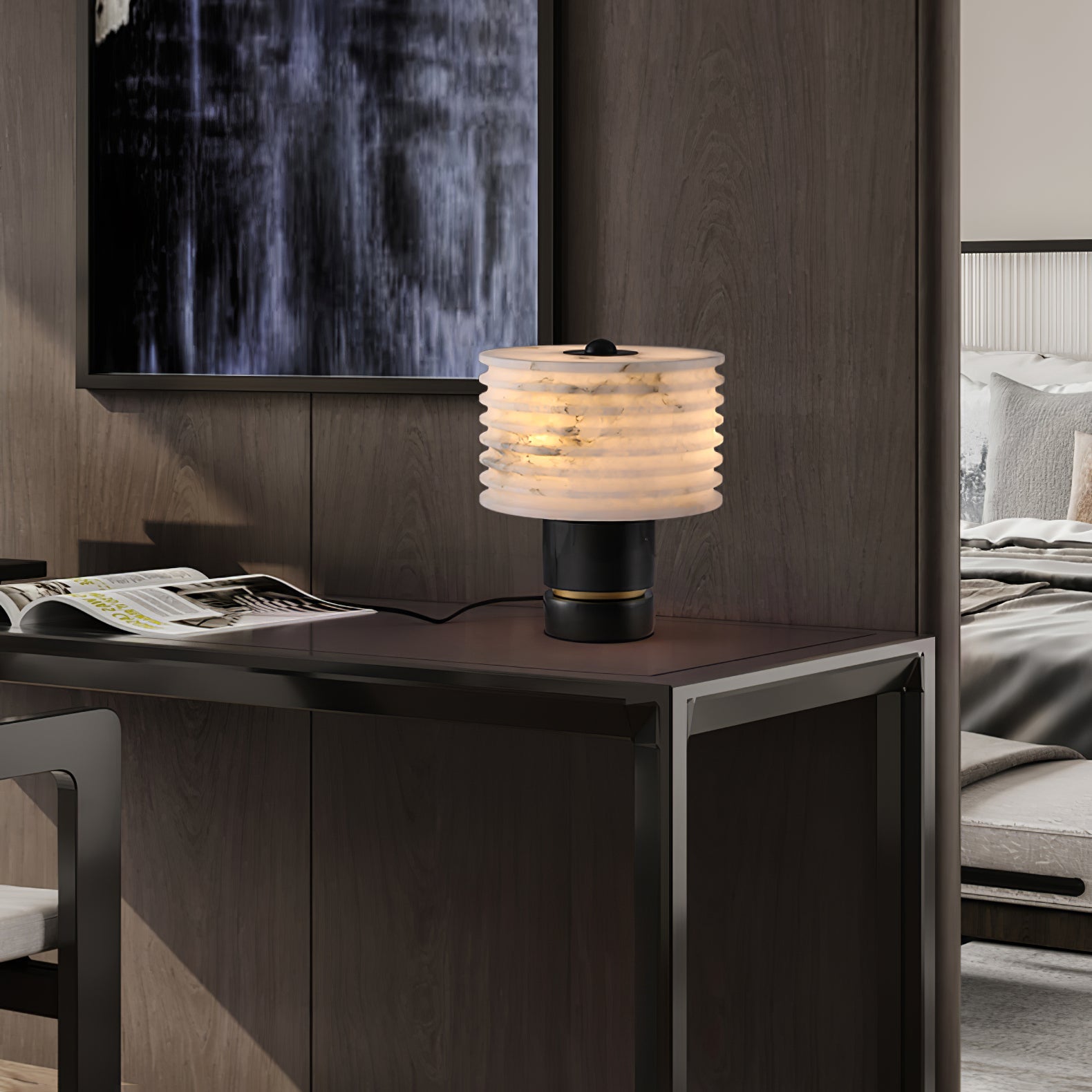 Elmarir Ribbed Alabaster Table Lamp - Blowlighting