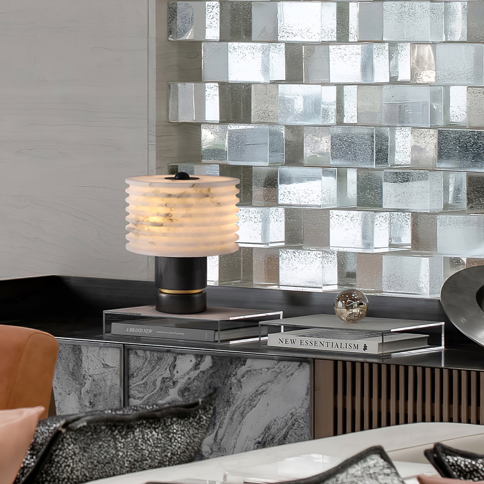 Elmarir Ribbed Alabaster Table Lamp - Blowlighting