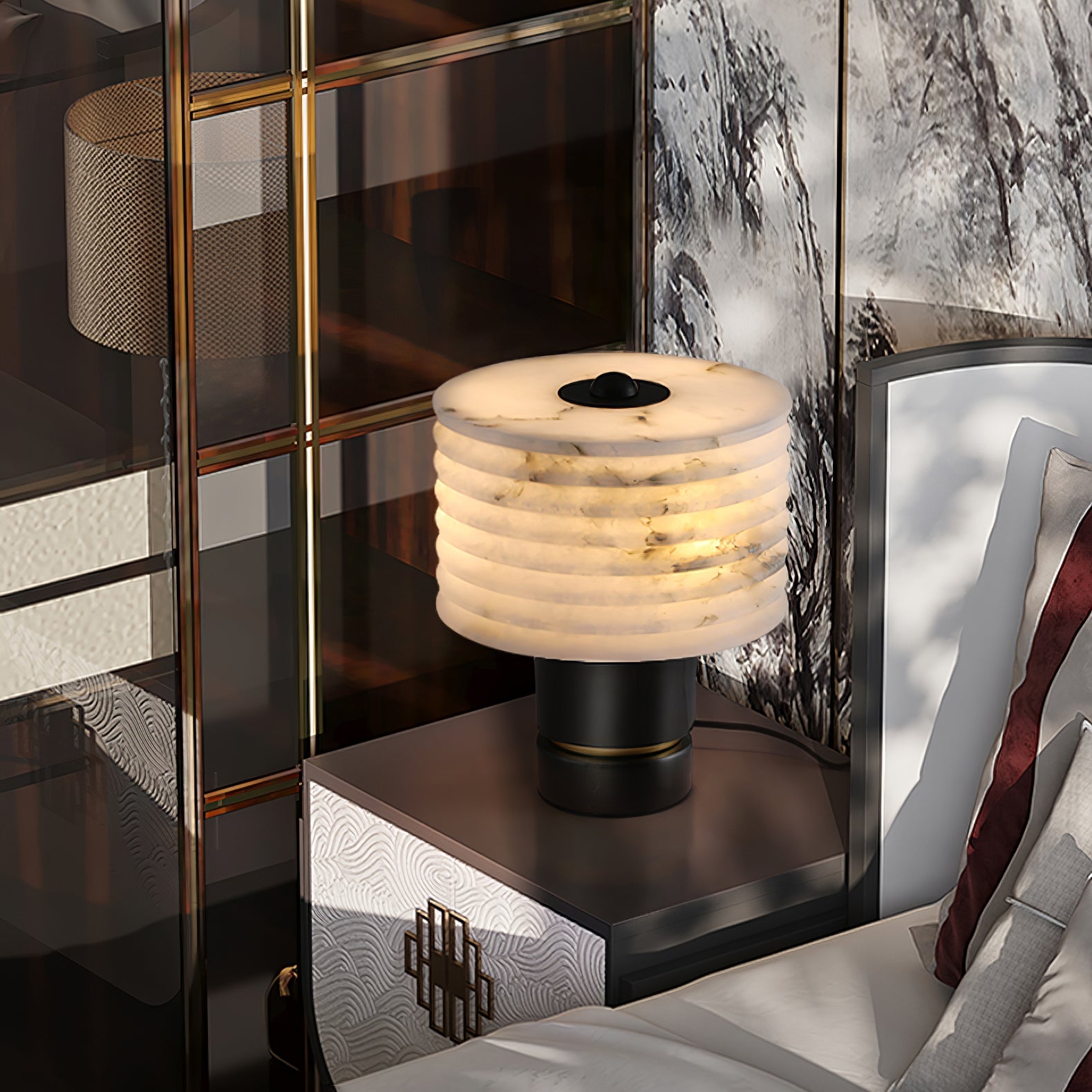 Elmarir Ribbed Alabaster Table Lamp - Blowlighting