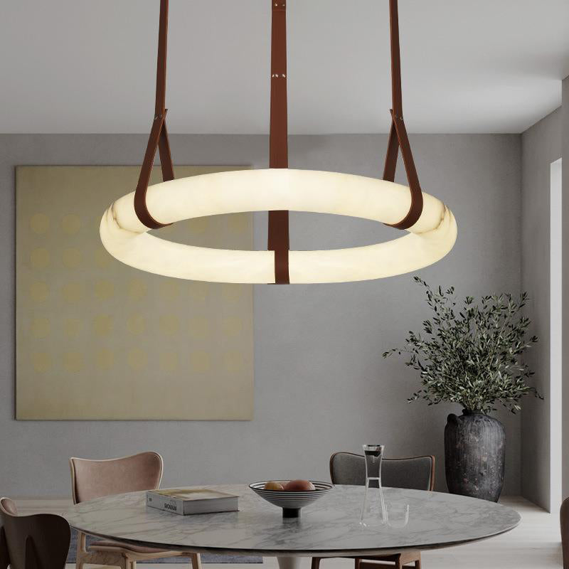 Luste Alabaster Chandeliers Ring Leather Strap Version B - Blowlighting