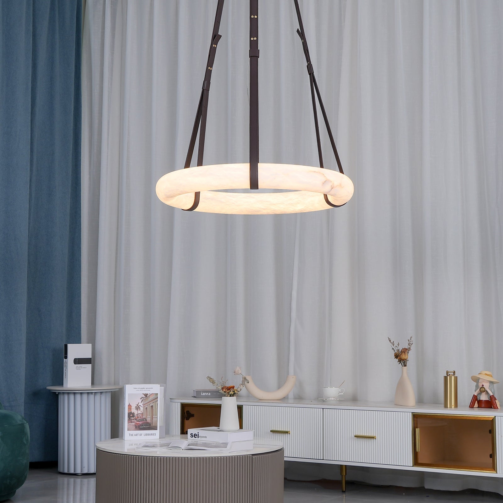 Luste Alabaster Chandeliers Ring Leather Strap Version B - Blowlighting
