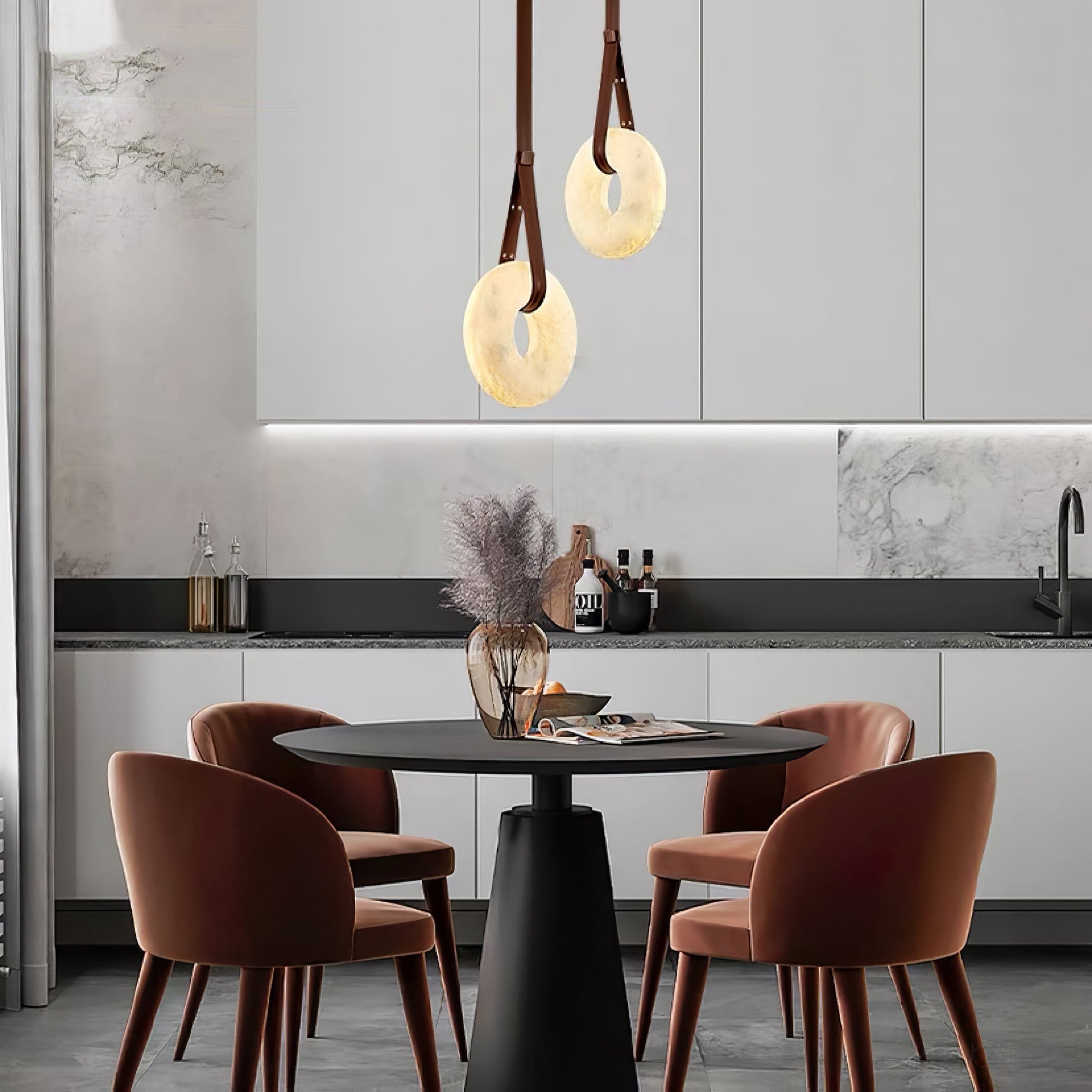 Luste Alabaster Chandeliers Ring Leather Strap Version B - Blowlighting