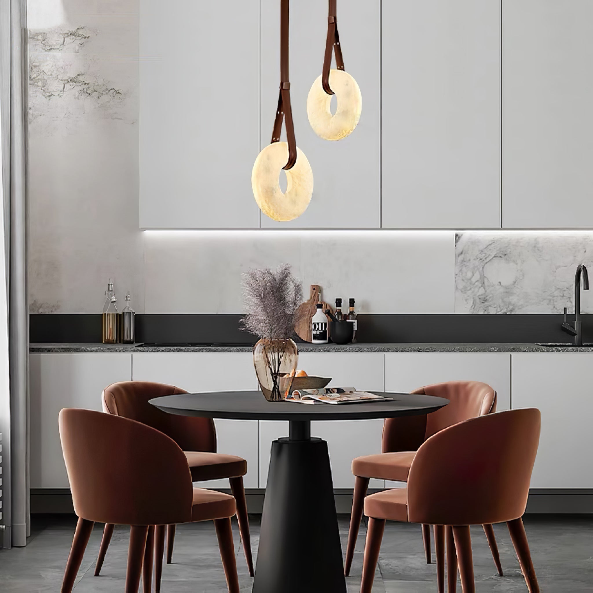 Luste Alabaster Chandeliers Ring Leather Strap Version B - Blowlighting