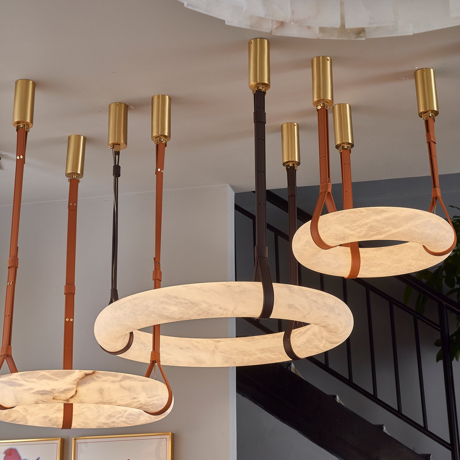 Luste Alabaster Chandeliers Ring Leather Strap Version B - Blowlighting