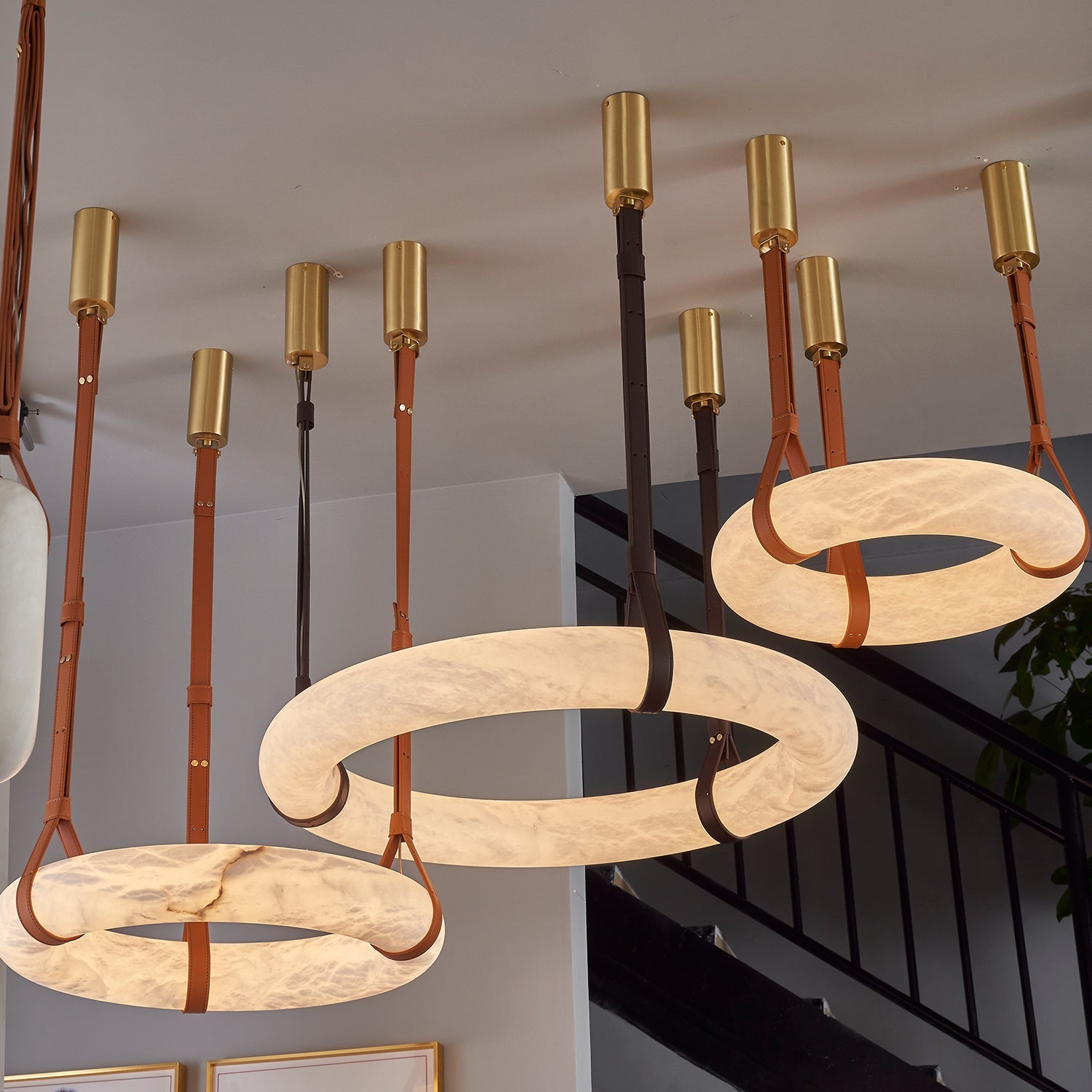 Luste Alabaster Chandeliers Ring Leather Strap Version B - Blowlighting