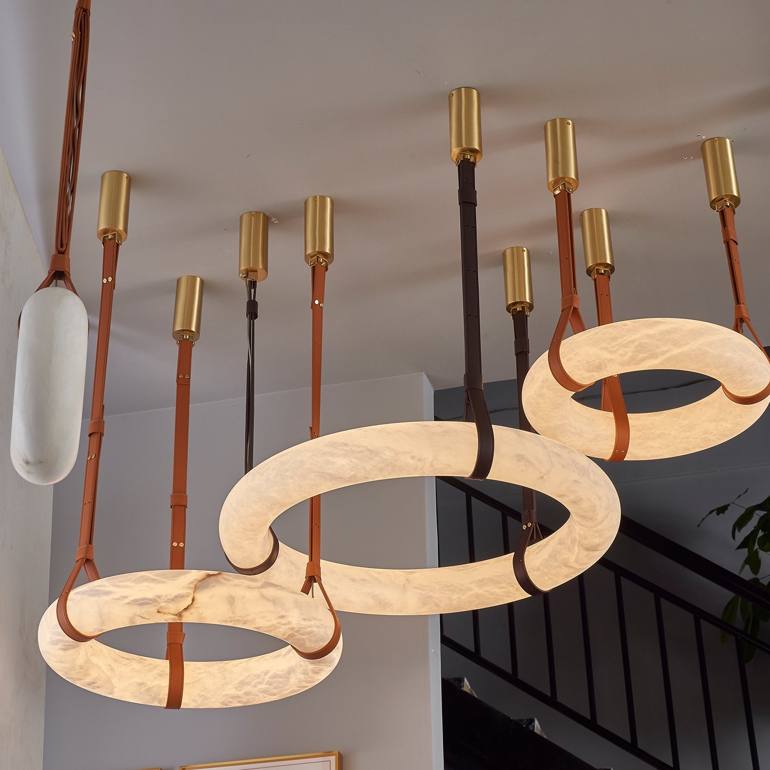 Luste Alabaster Chandeliers Ring Leather Strap Version B - Blowlighting