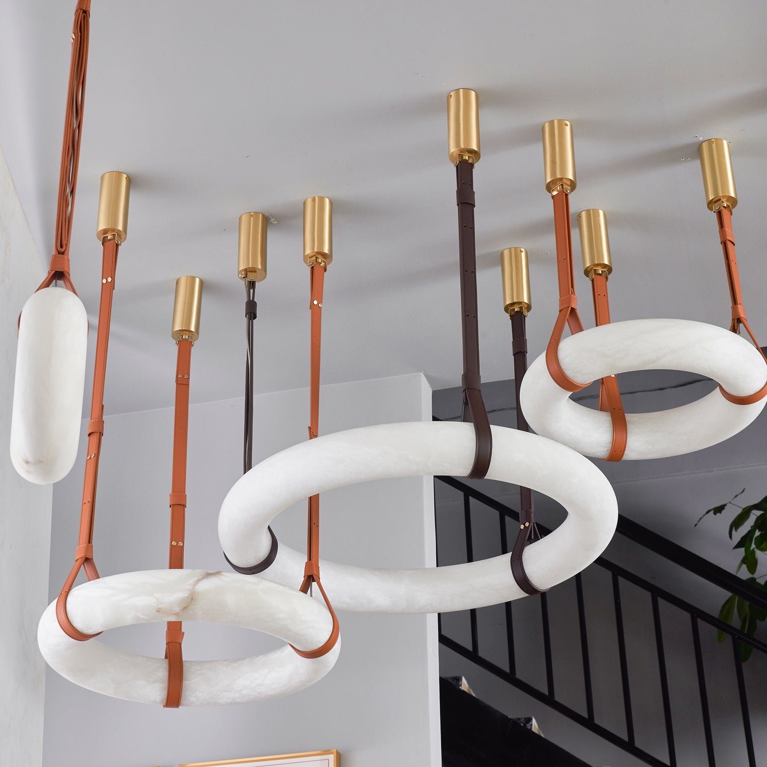 Luste Alabaster Chandeliers Ring Leather Strap Version B - Blowlighting