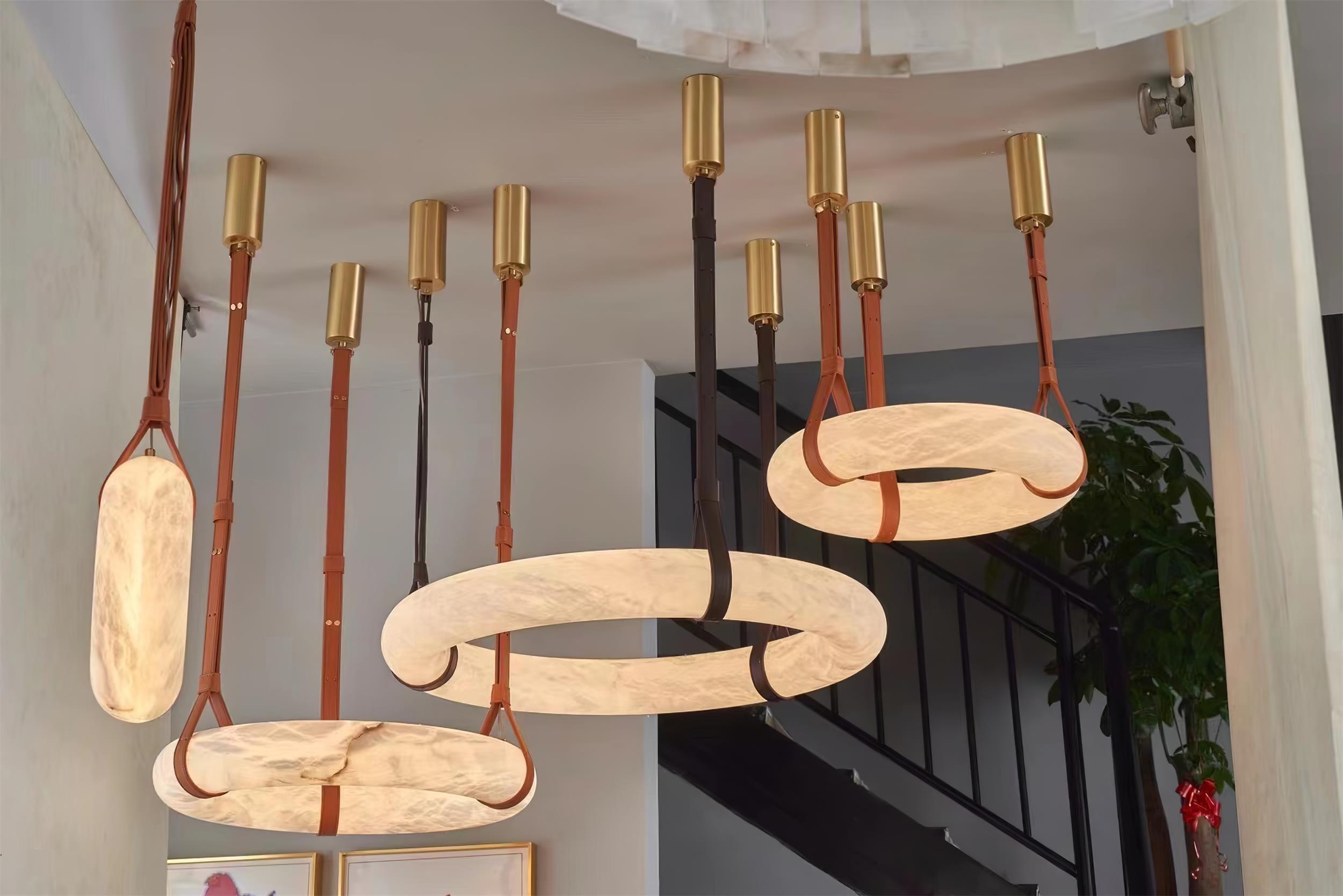 Luste Alabaster Chandeliers Ring Leather Strap Version A - Blowlighting