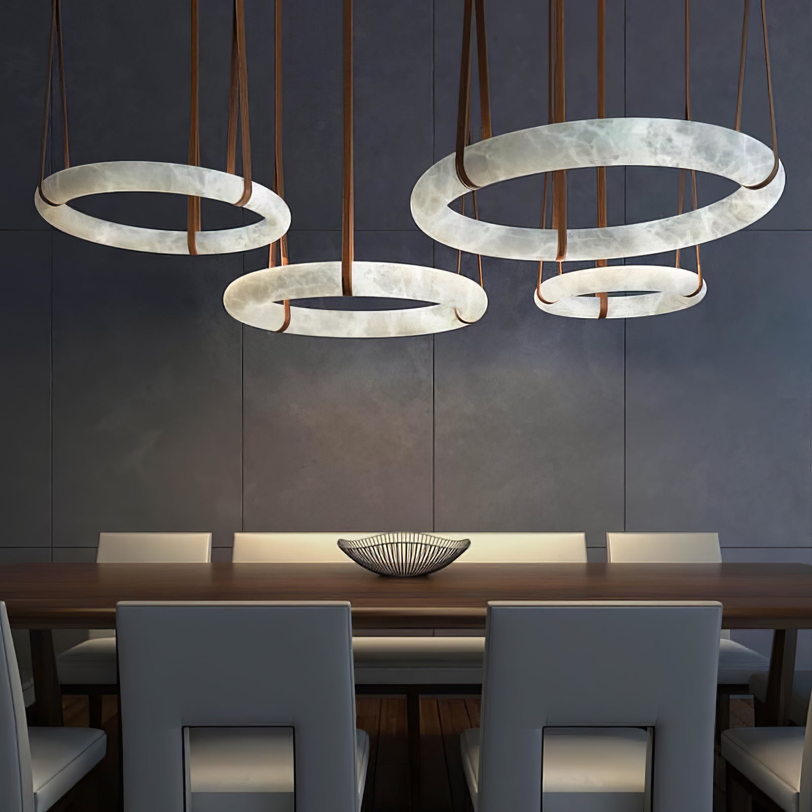 Luste Alabaster Chandeliers Ring Leather Strap Version B - Blowlighting