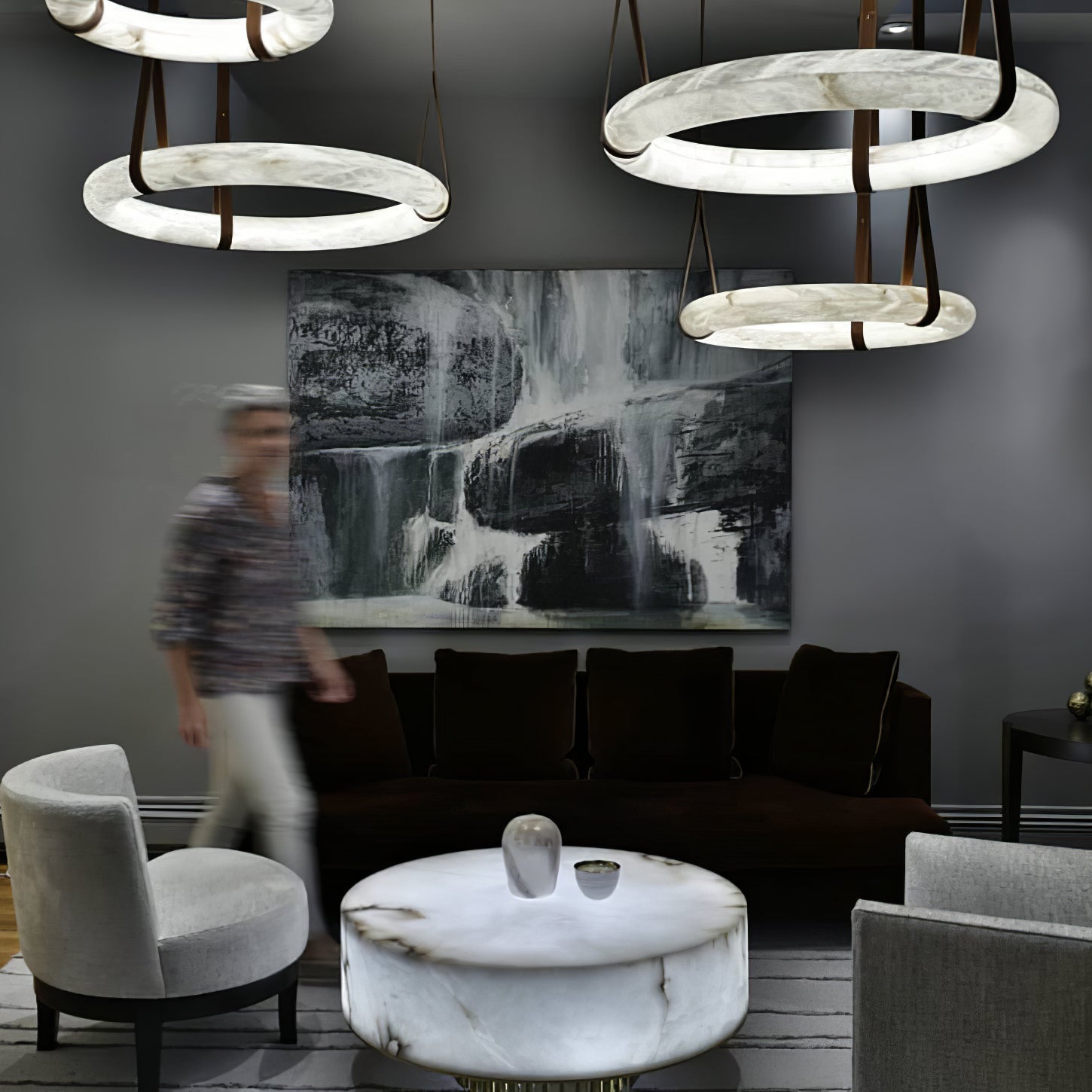 Luste Alabaster Chandeliers Ring Leather Strap Version B - Blowlighting