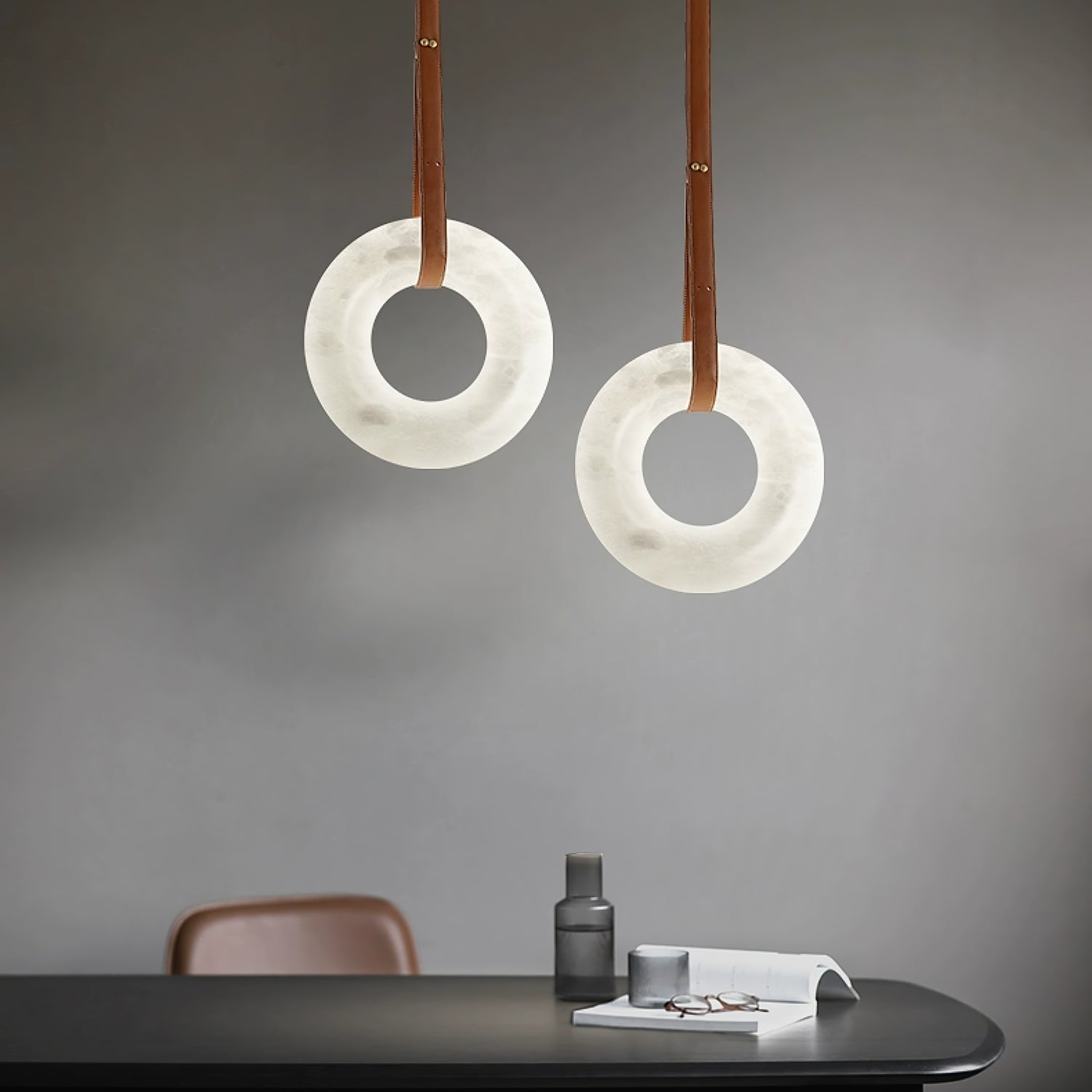 Luste Alabaster Chandeliers Ring Leather Strap Version B - Blowlighting